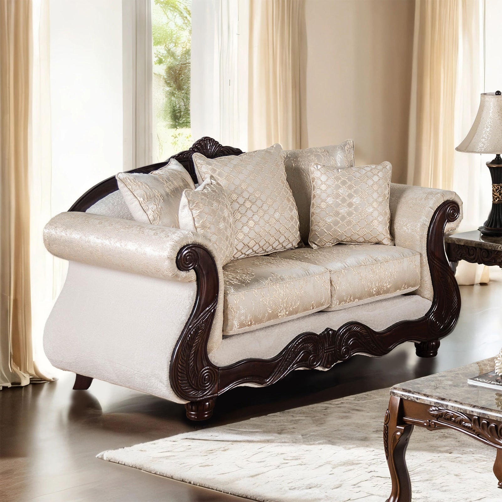 Huelva Beige/Dark Cherry Upholstery Living Room Set