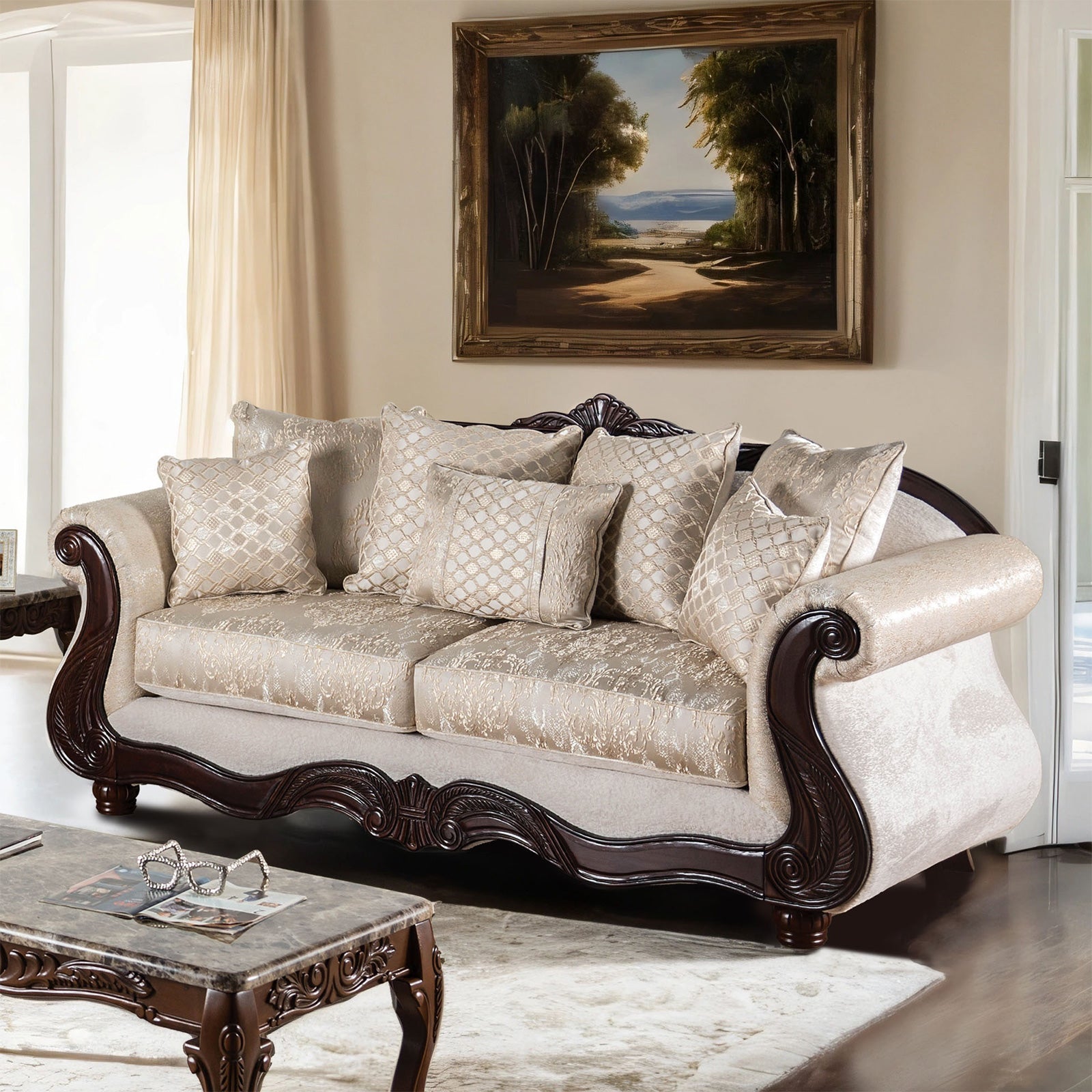 Huelva Beige/Dark Cherry Upholstery Living Room Set