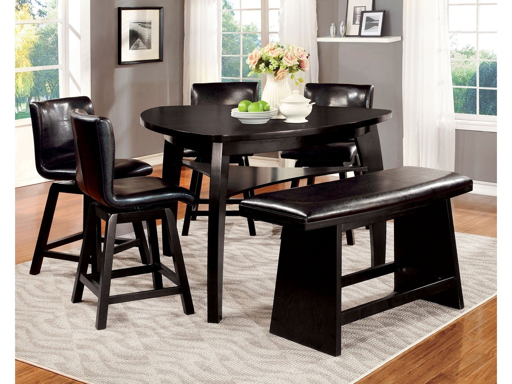 Hurley Black 6 Pc. Counter Height Table Set w/ Bench