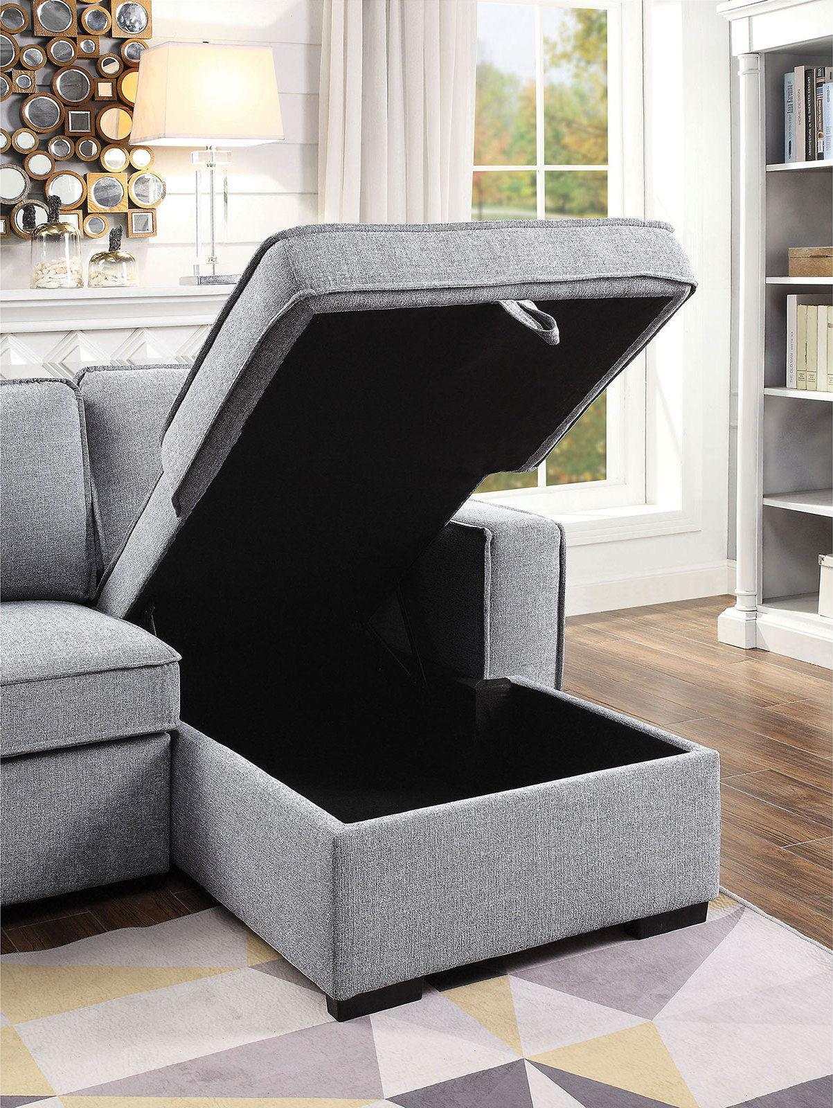 Ines Gray Sleeper Sectional Sofa w/ Storage