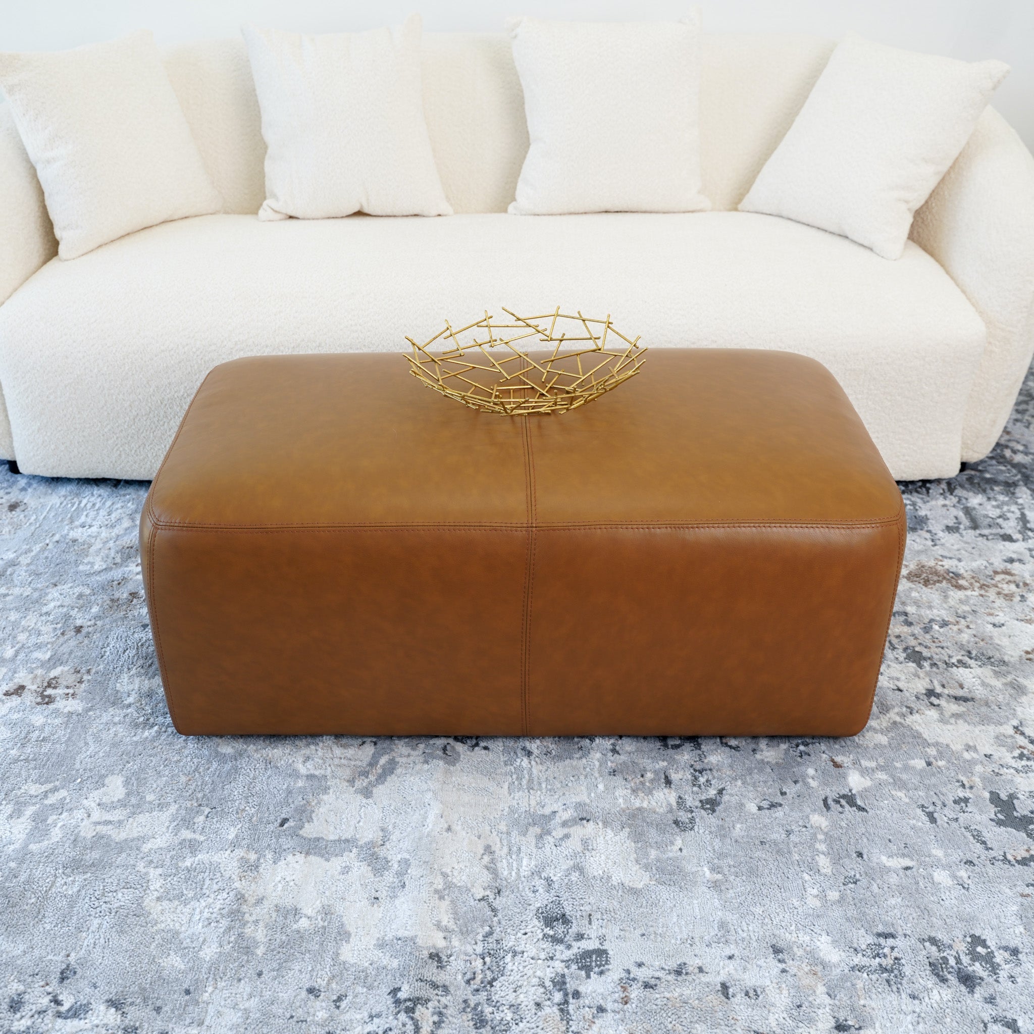 Ingram Tan Leather Ottoman