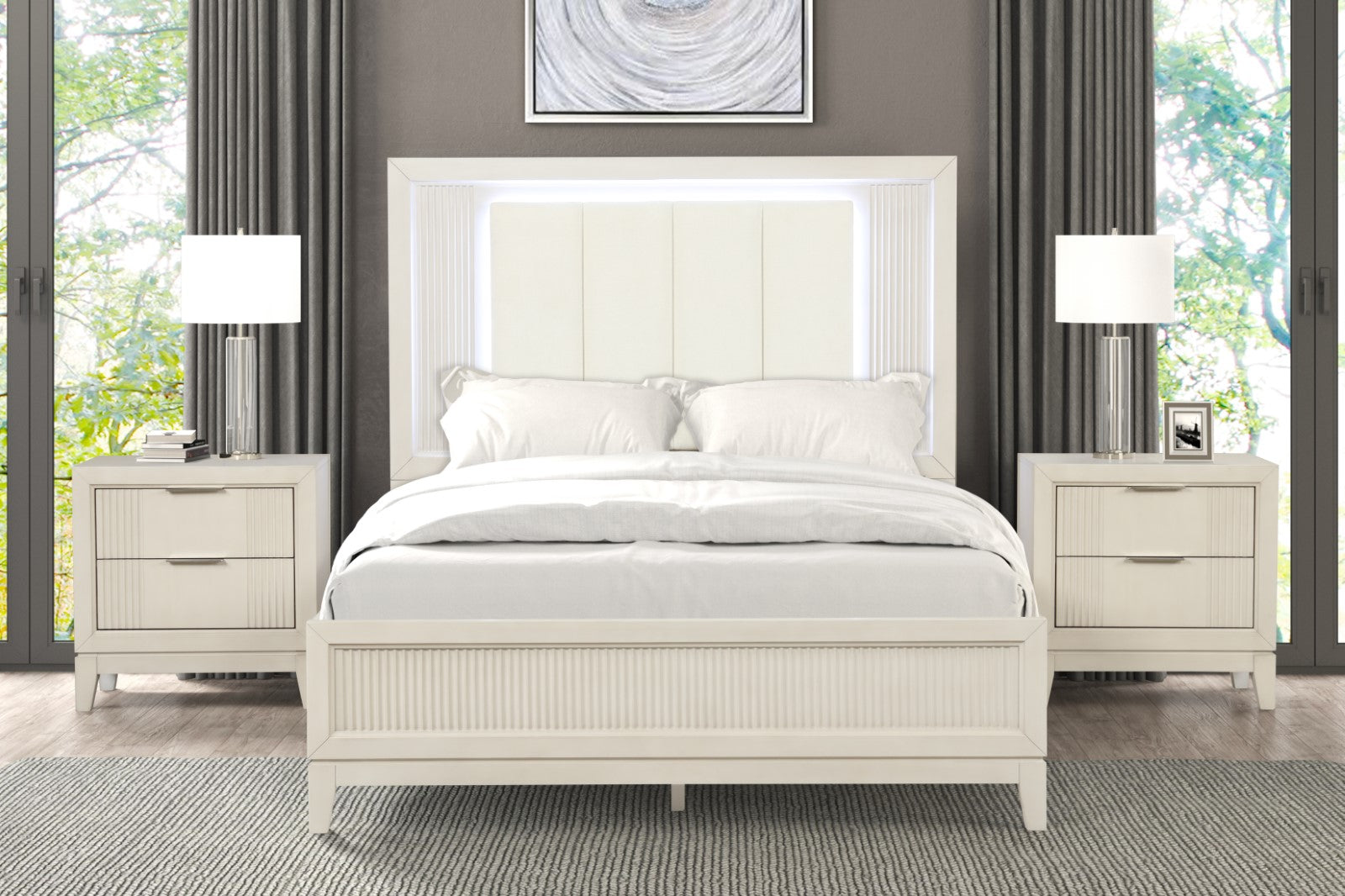 Isadore White Queen 5 Piece Bedroom Set w/2 Nightstands