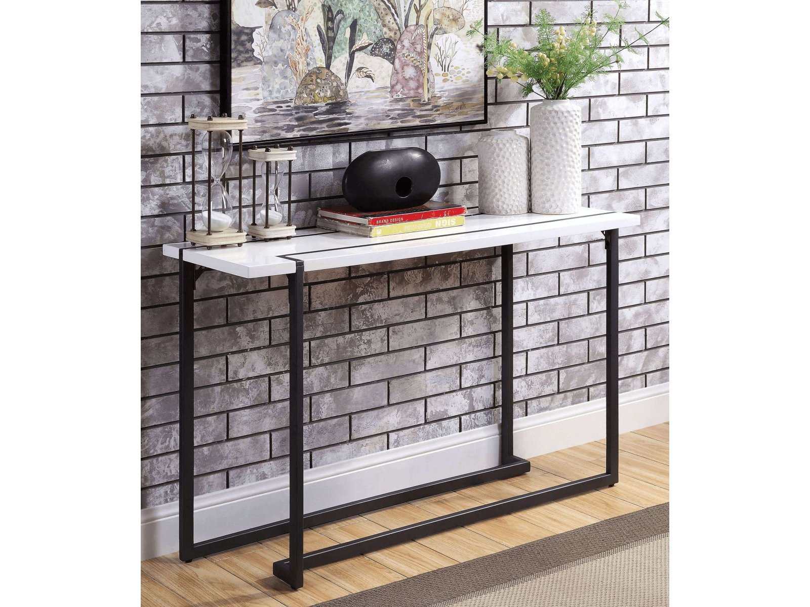Izar  White/Gun Metal  Sofa Table