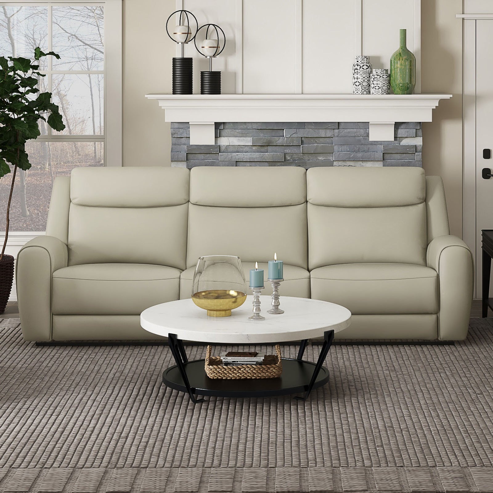 Jacobus Beige Leather Sofa & Loveseat