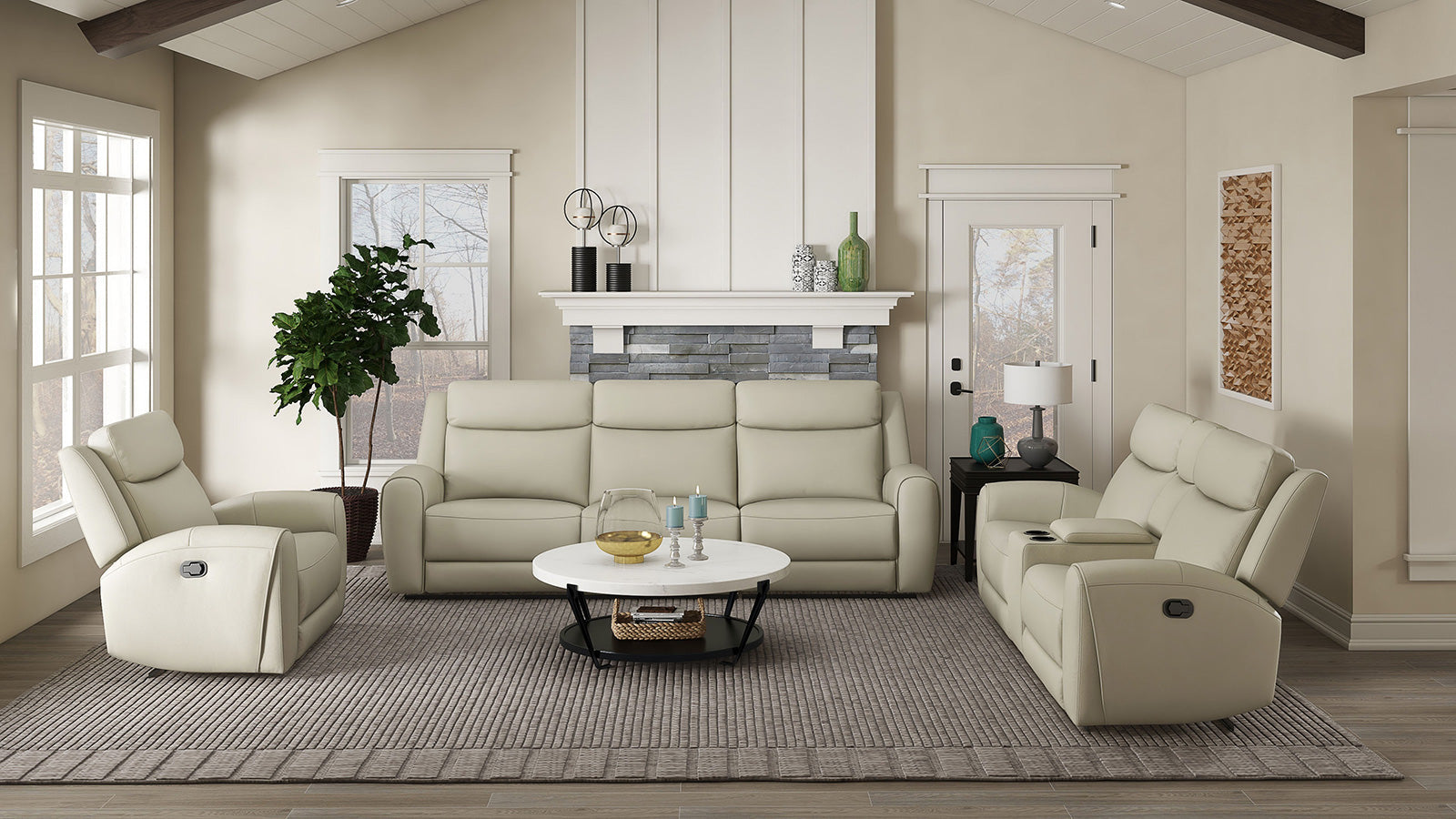 Jacobus Beige Leather Sofa