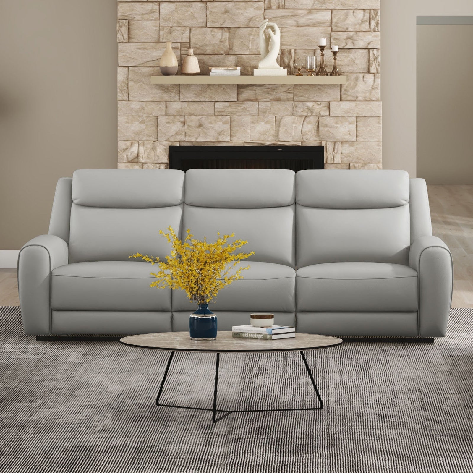 Jacobus Light Gray Leather Sofa & Loveseat