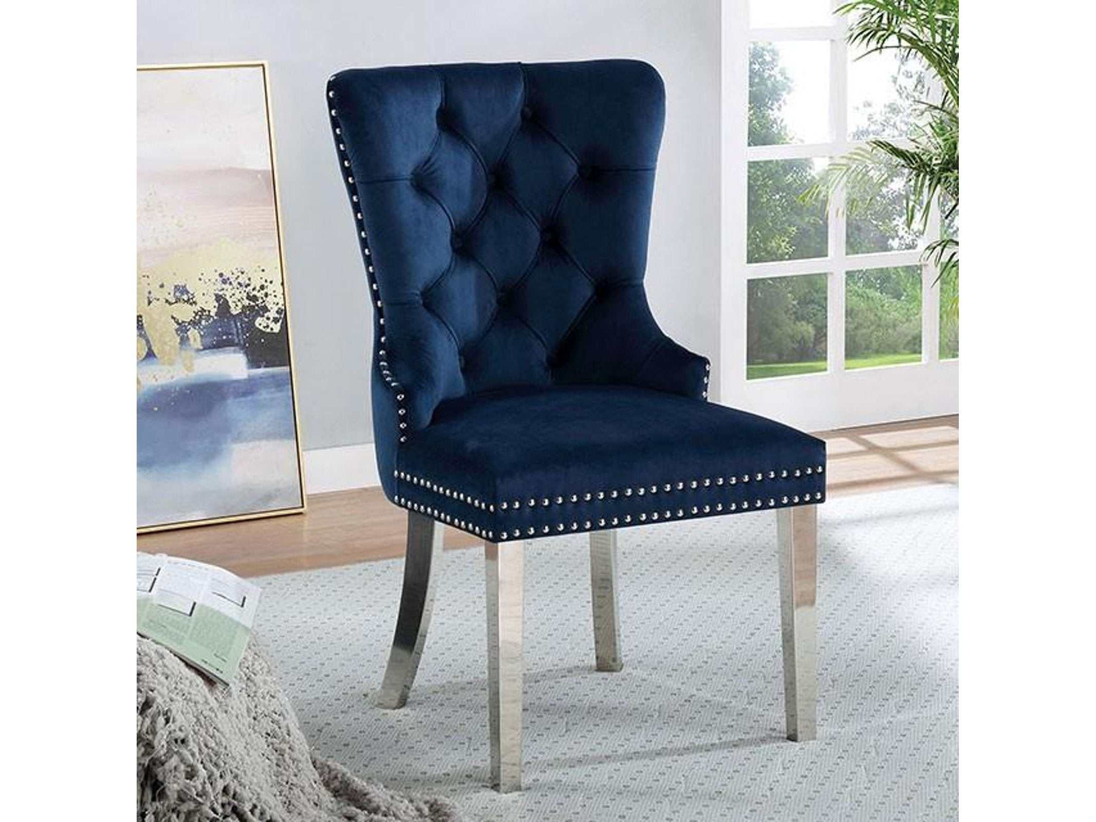 Jewett Blue & Chrome Wingback Chair (Set of 2)