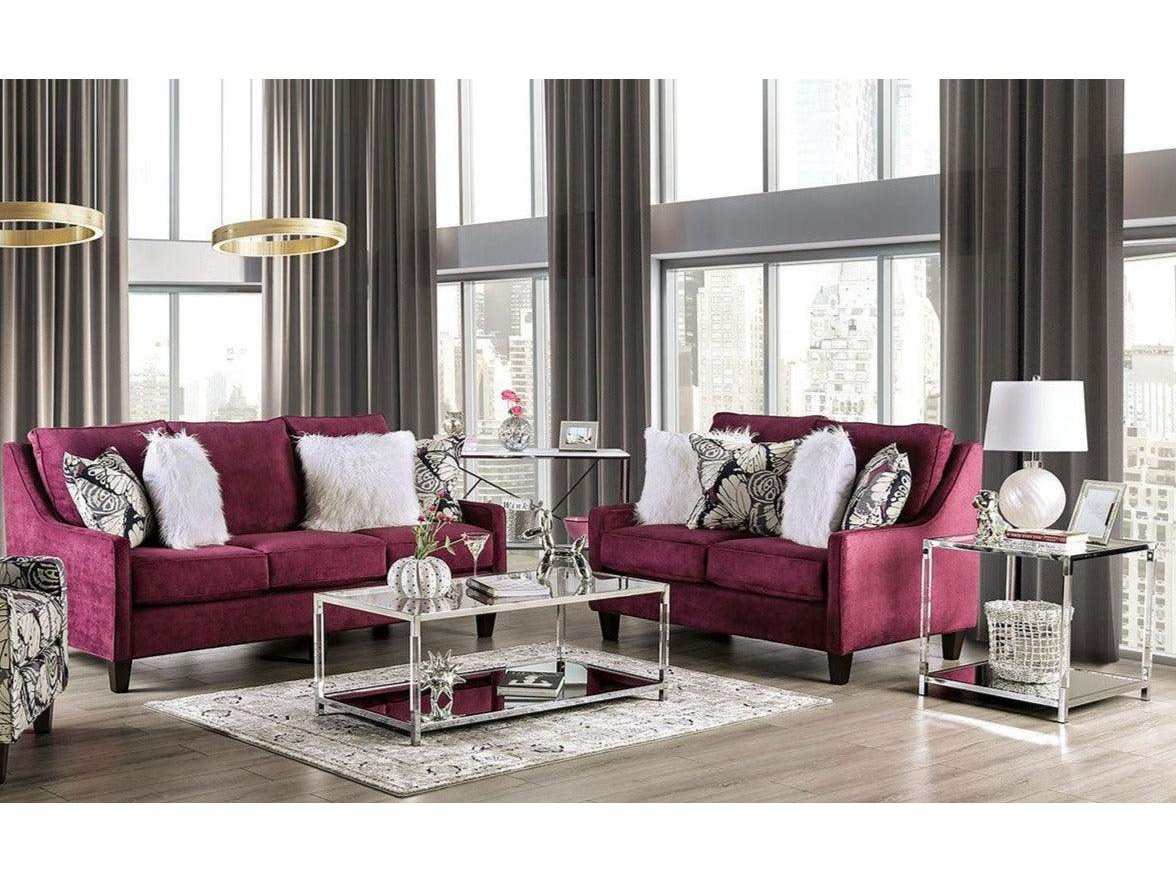 Jillian Plum Stationary Sofa & Loveseat 2pc