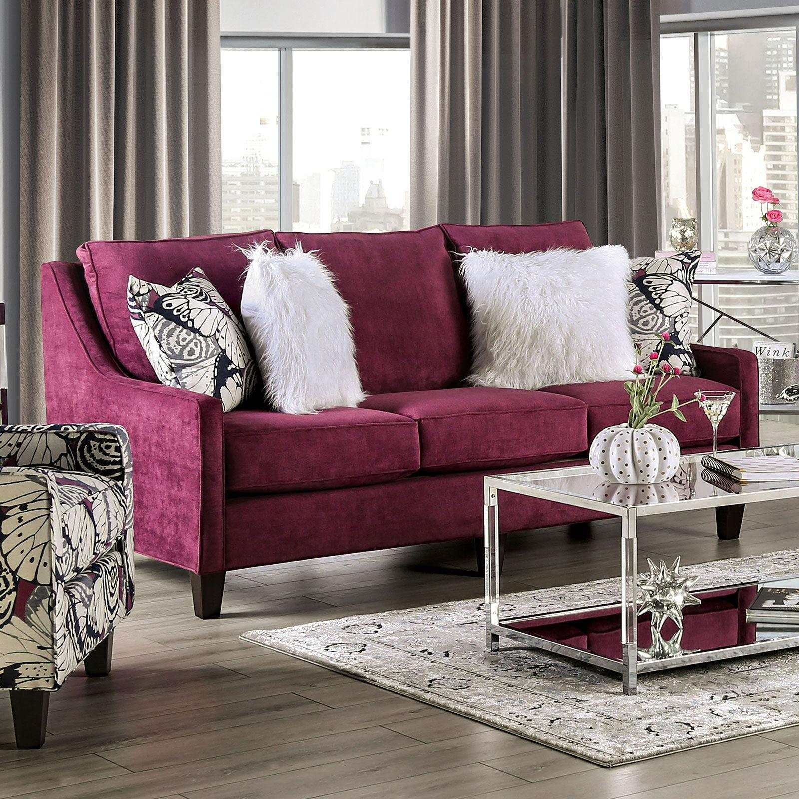 Jillian Plum Stationary Sofa & Loveseat 2pc