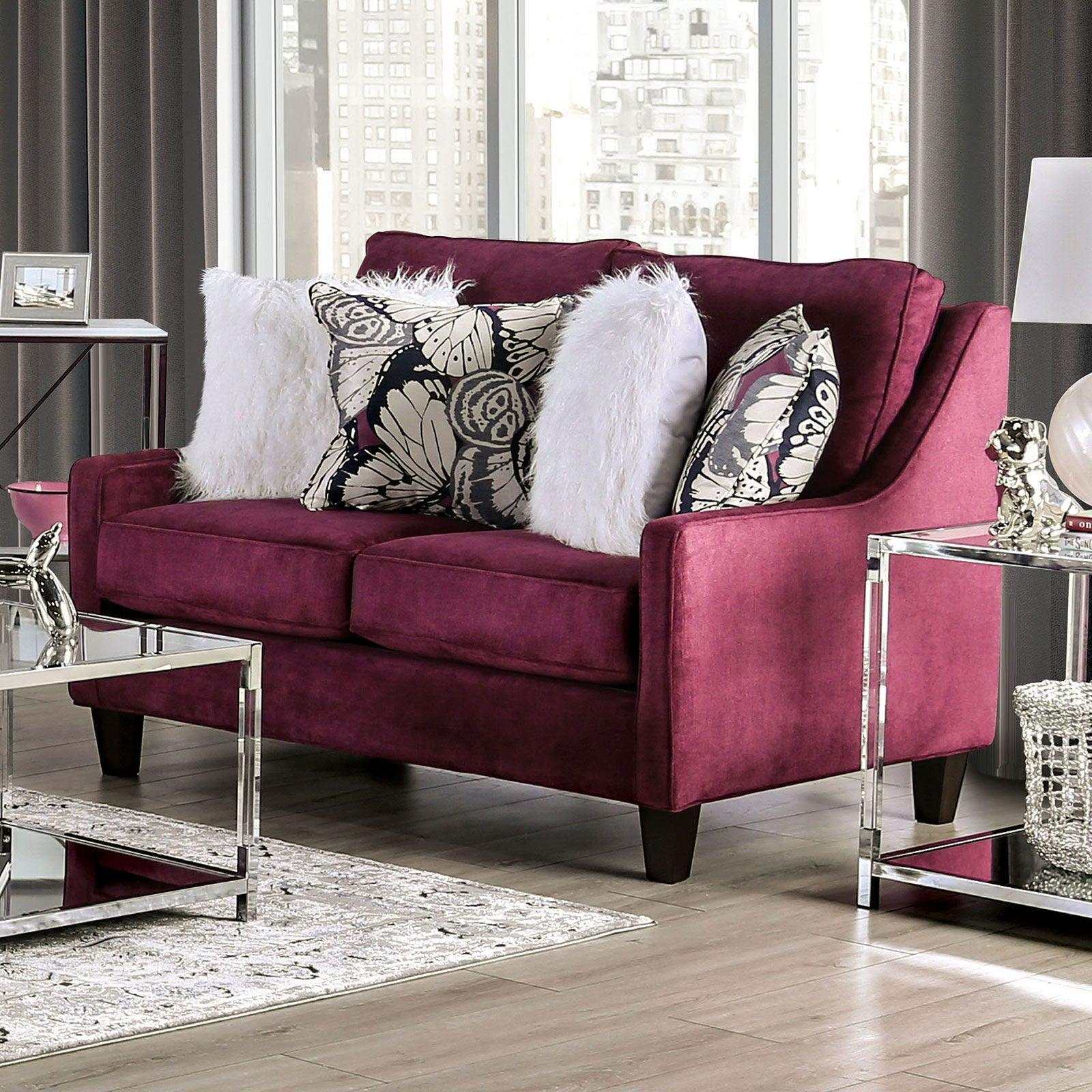 Jillian Plum Stationary Sofa & Loveseat 2pc