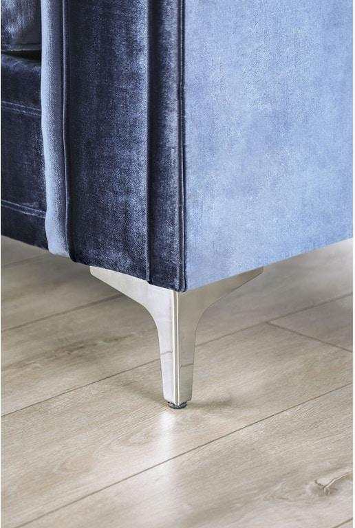 Jodie Satin Blue & Silver Stationary Sofa & Loveseat 2pc