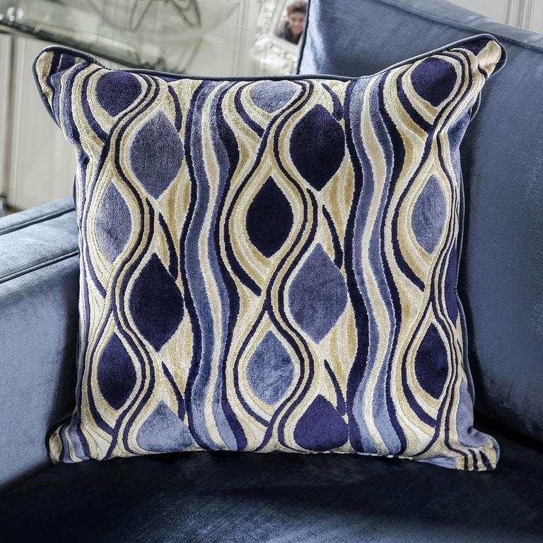 Jodie Satin Blue & Silver Stationary Sofa & Loveseat 2pc