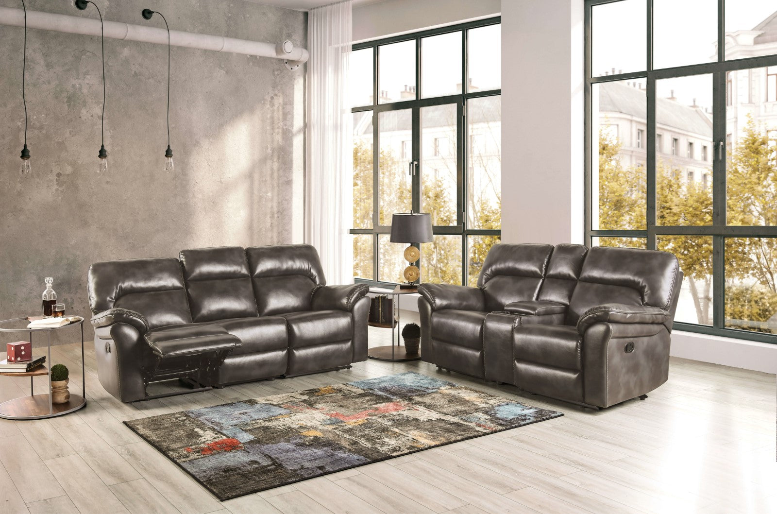 Josias Dark Gray Leatherette Loveseat