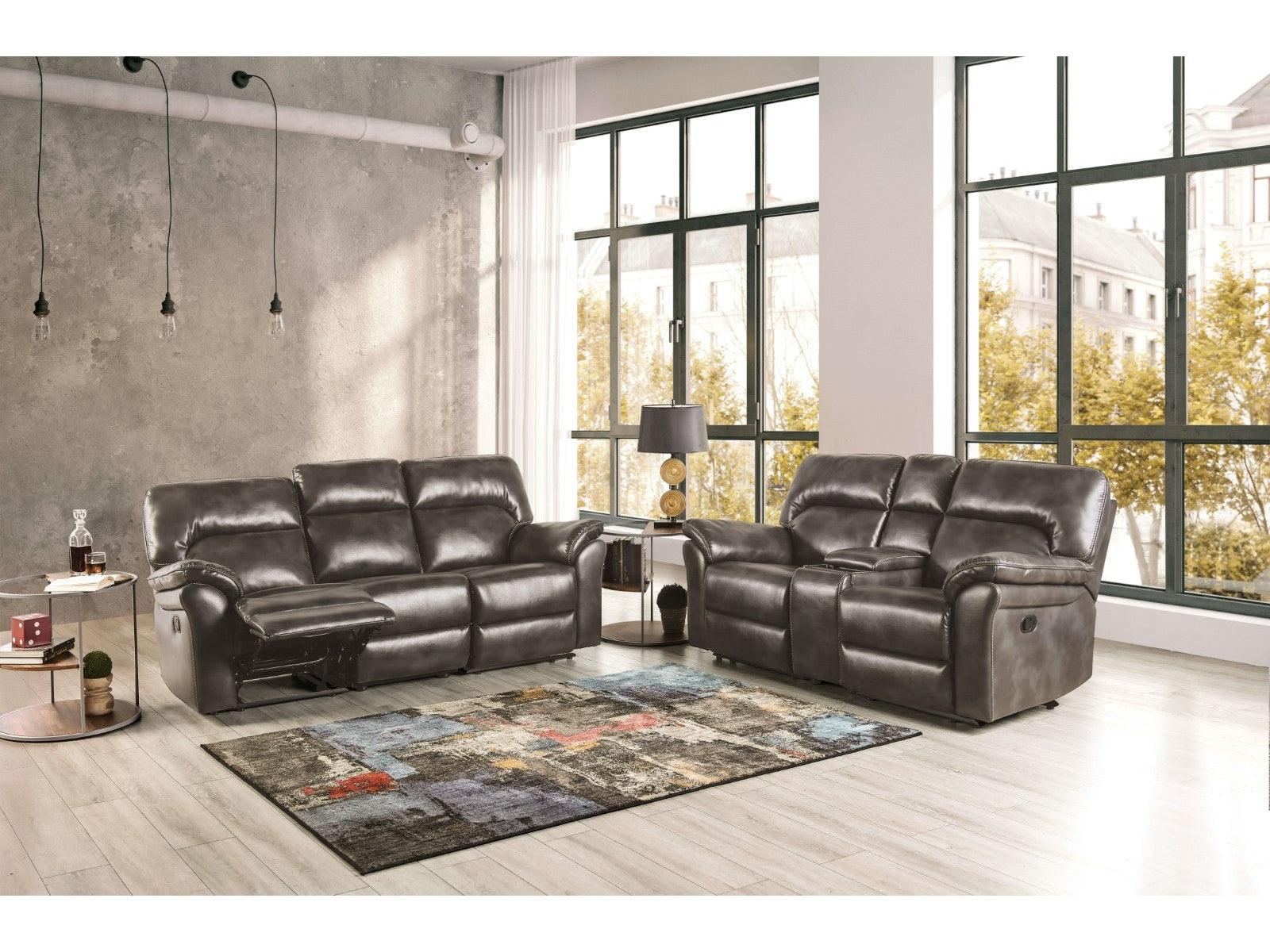 Josias Dark Gray Leatherette Sofa & Loveseat
