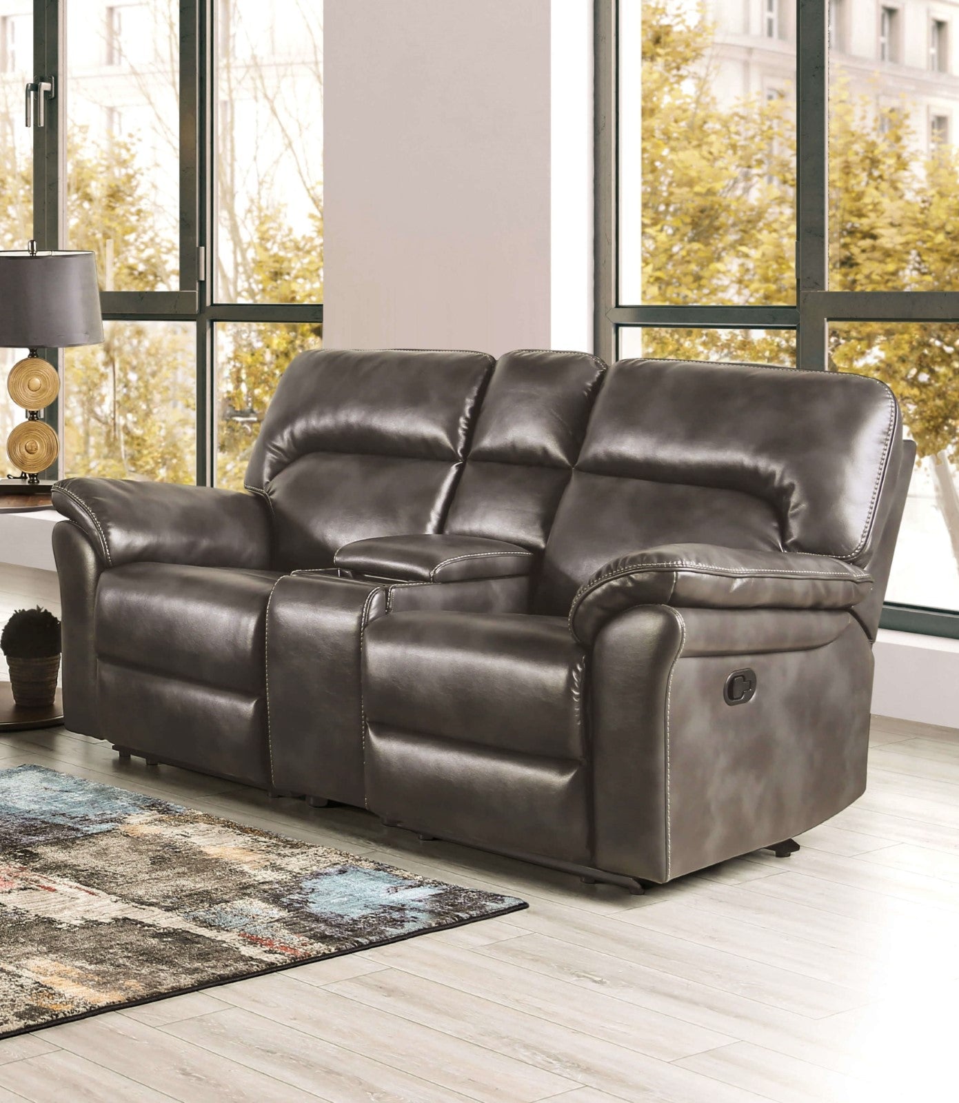 Josias Dark Gray Leatherette Sofa & Loveseat