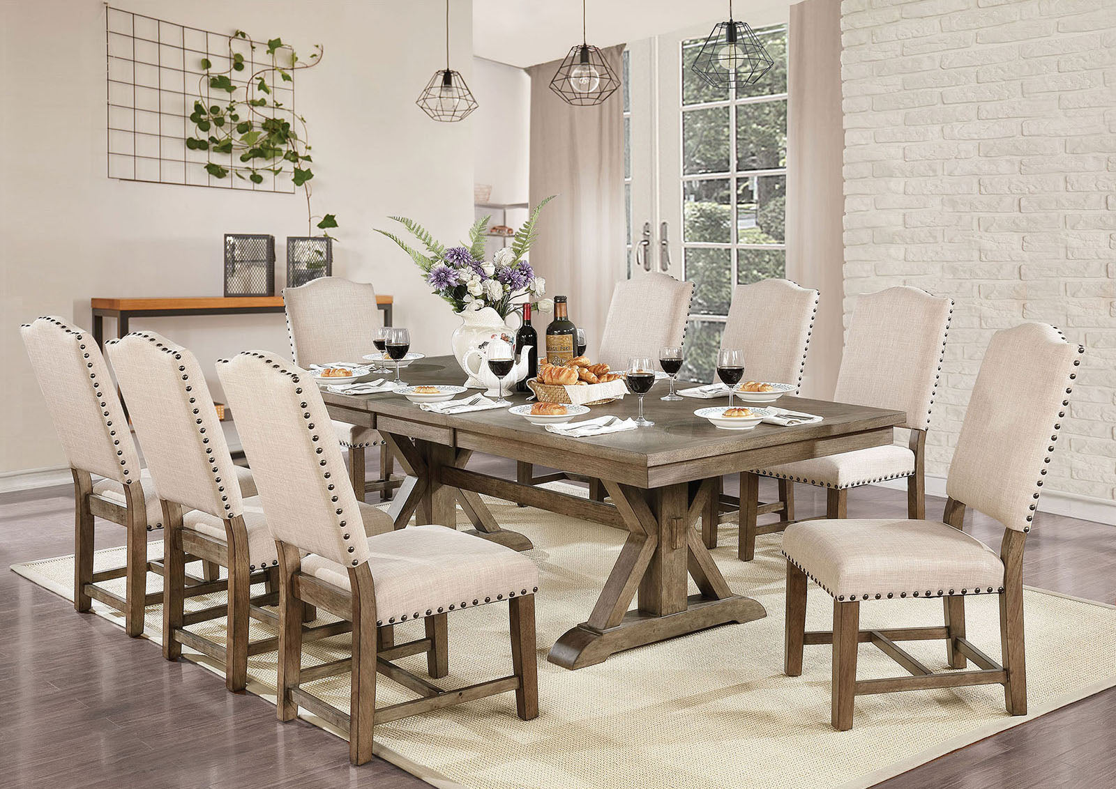 Julia Light Oak/Beige 7 Pc. Dining Room Set