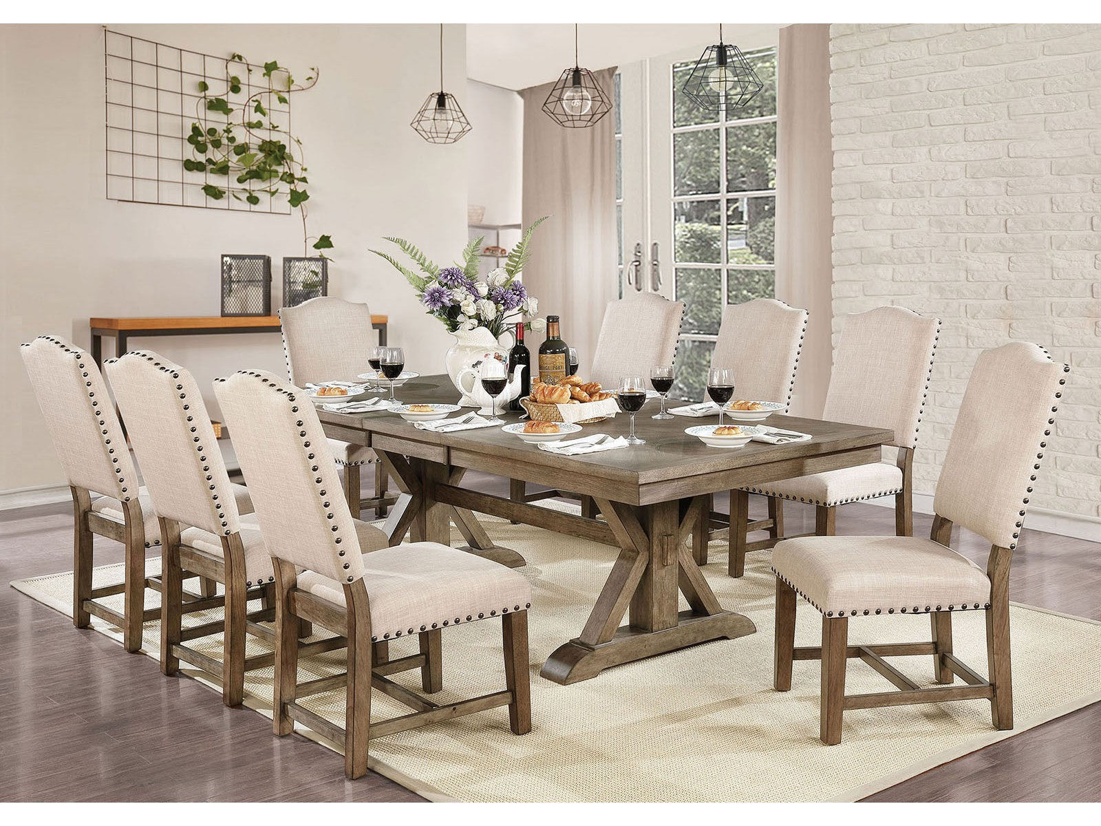Julia Light Oak/Beige 9 Pc. Dining Room Set