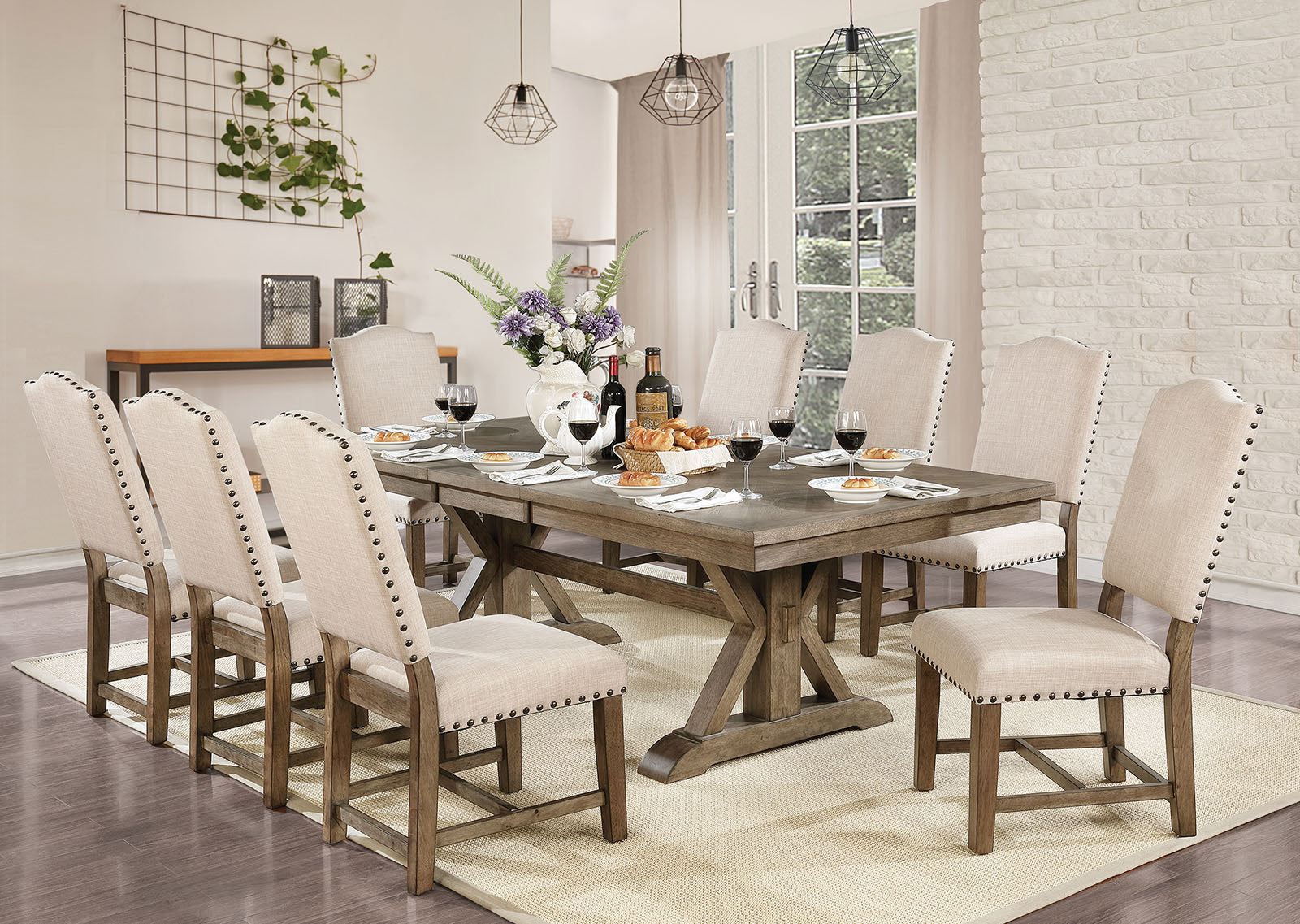 Julia Light Oak/Beige 9 Pc. Dining Room Set