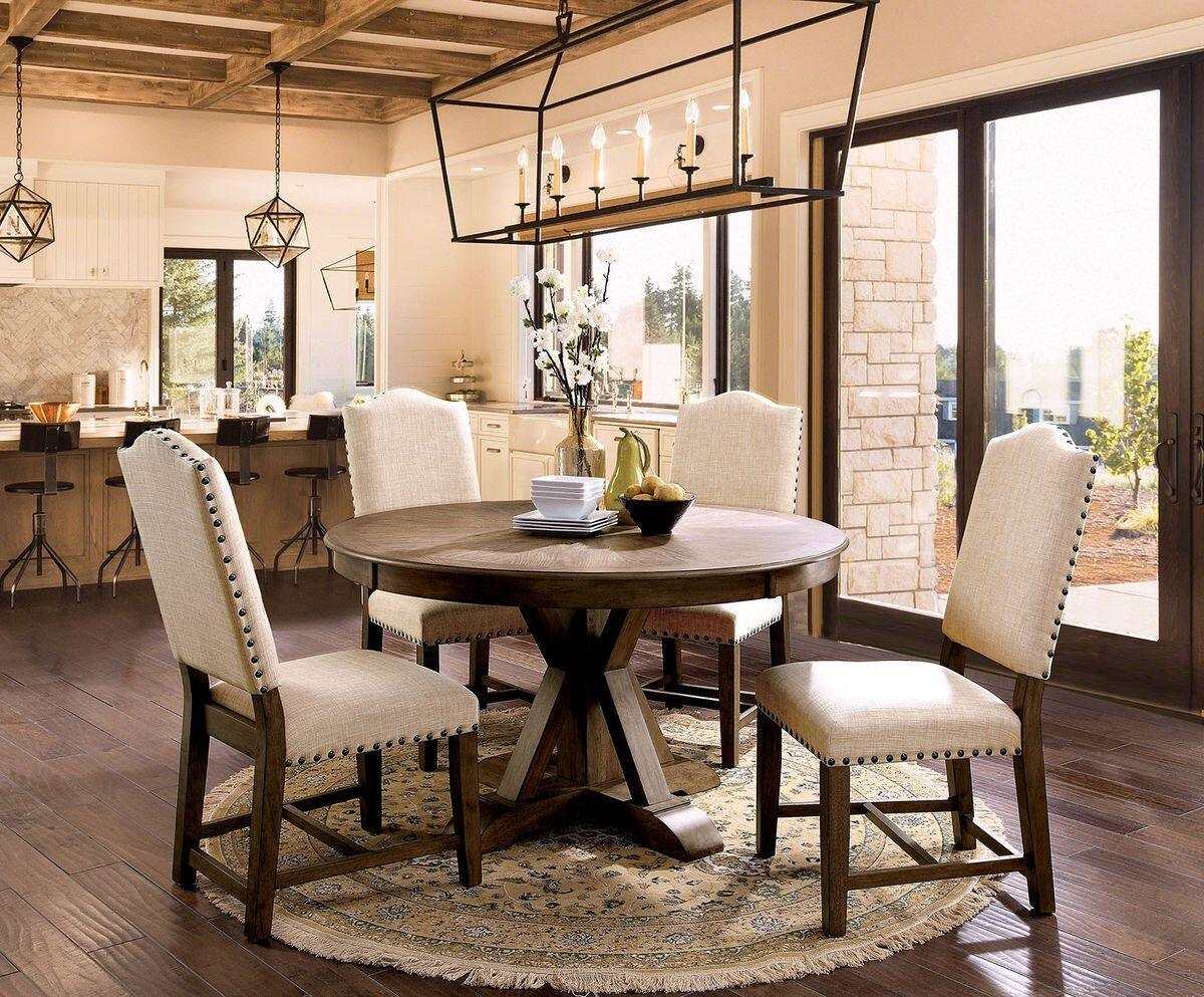 Julia Light Oak & Beige Round Table Dining Room Set / 5pc