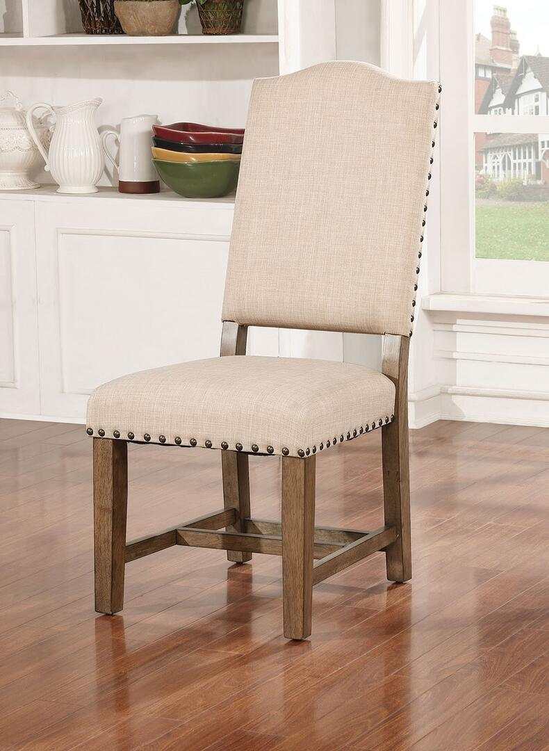 Julia Light Oak & Beige Round Table Dining Room Set / 5pc