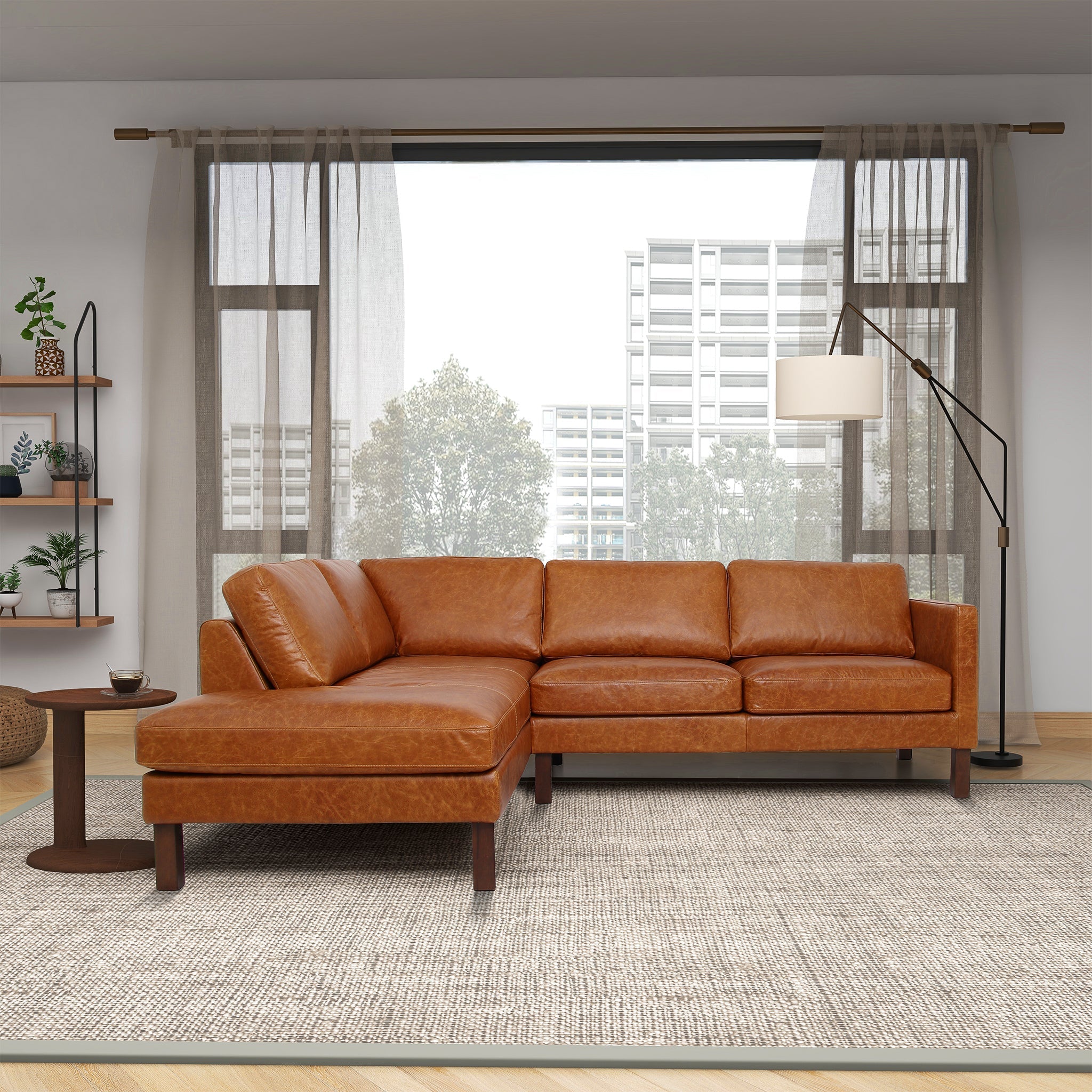 Juno Sectional Left Waxy Cognac Leather Sofa