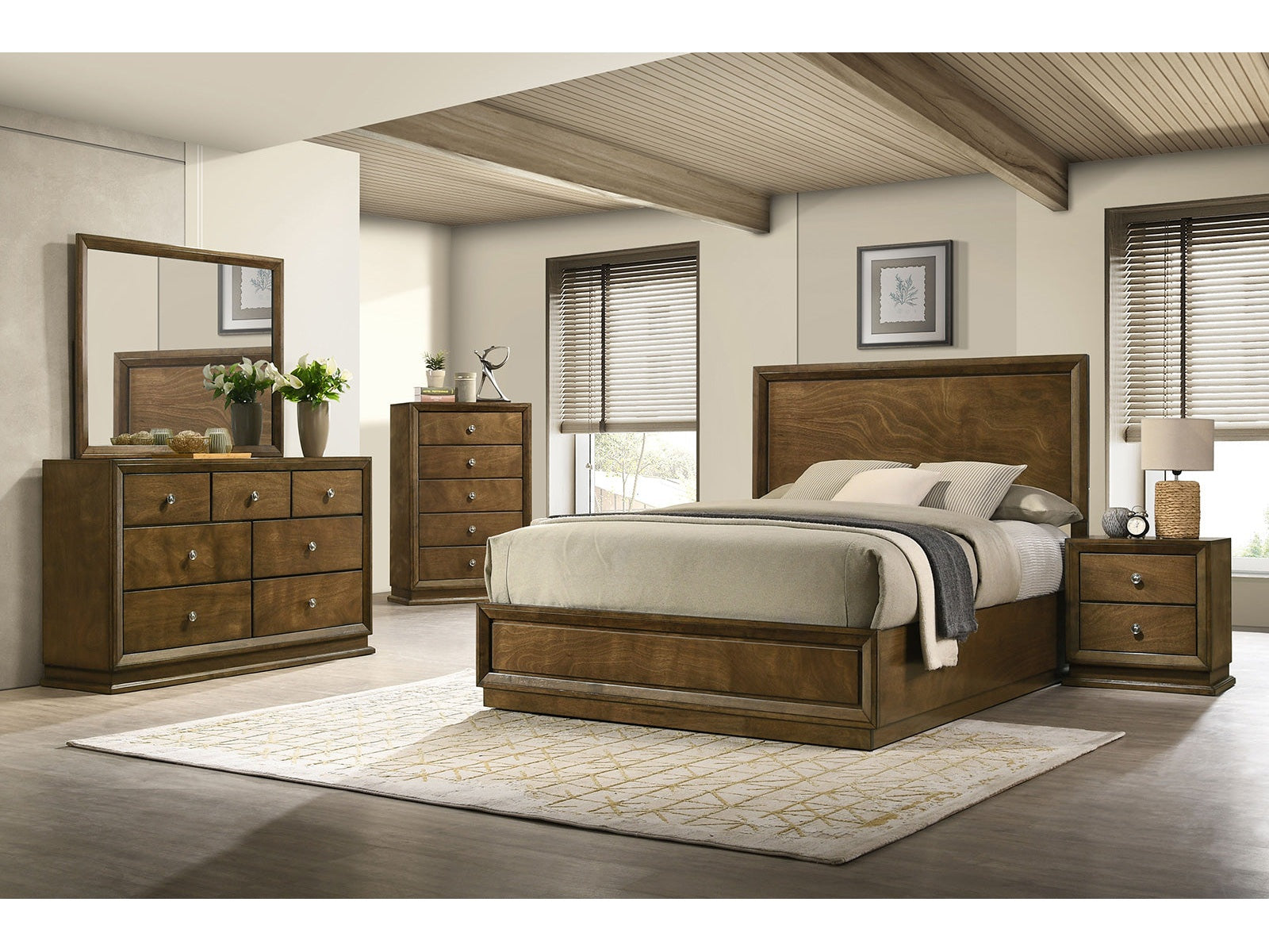 Kirkham Walnut Queen 5 Piece Bedroom Set w/2 Nightstands