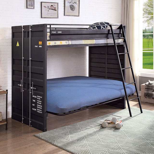 Lafray Black Twin Bunk Bed w/ Futon Base