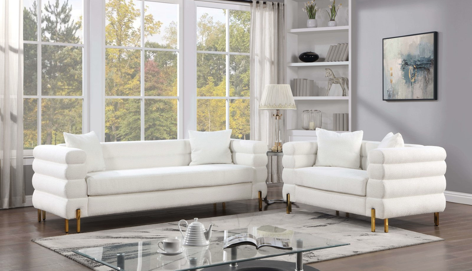 Landovery White/Gold Loveseat