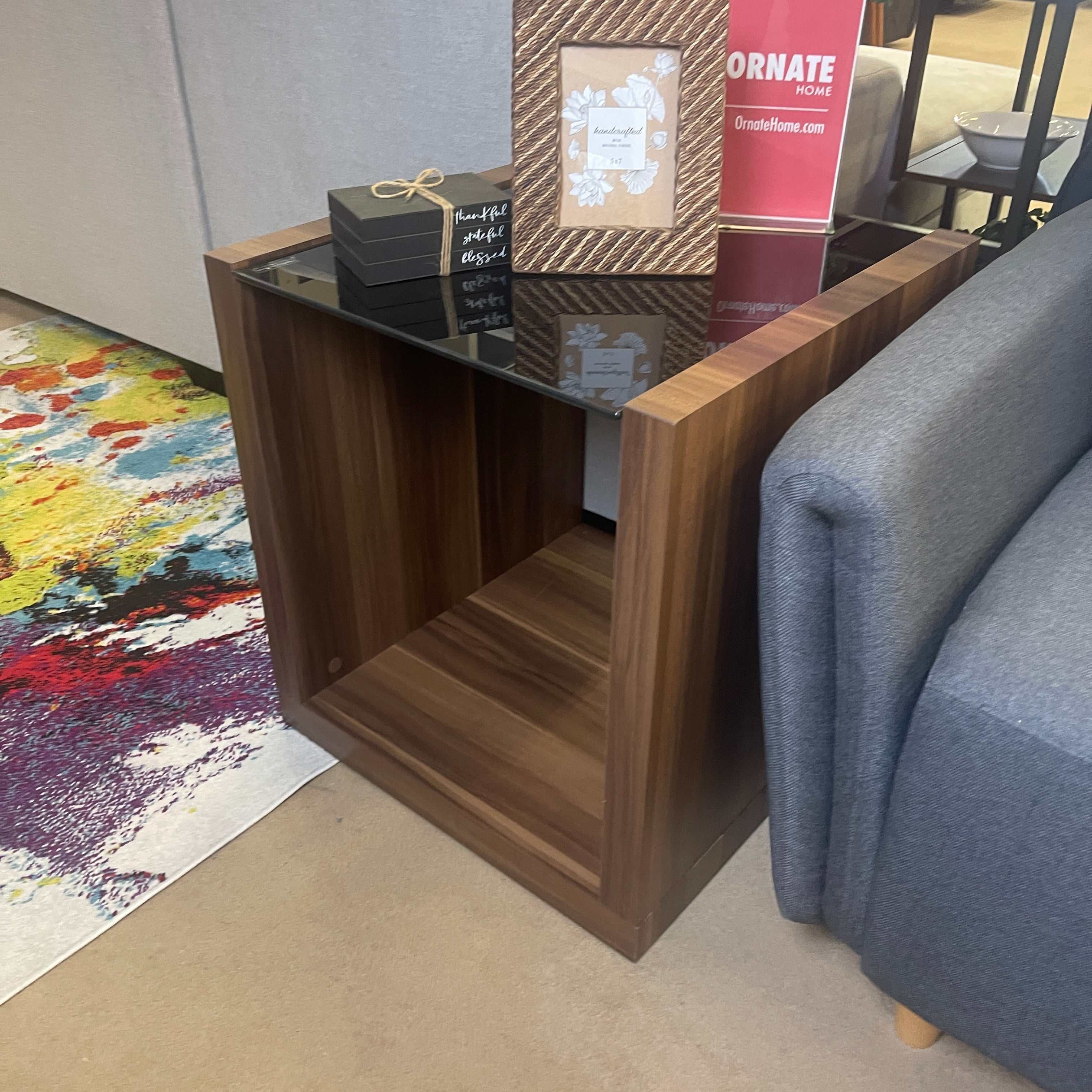 Langenthal Dark Walnut & Black Glass Top End Table