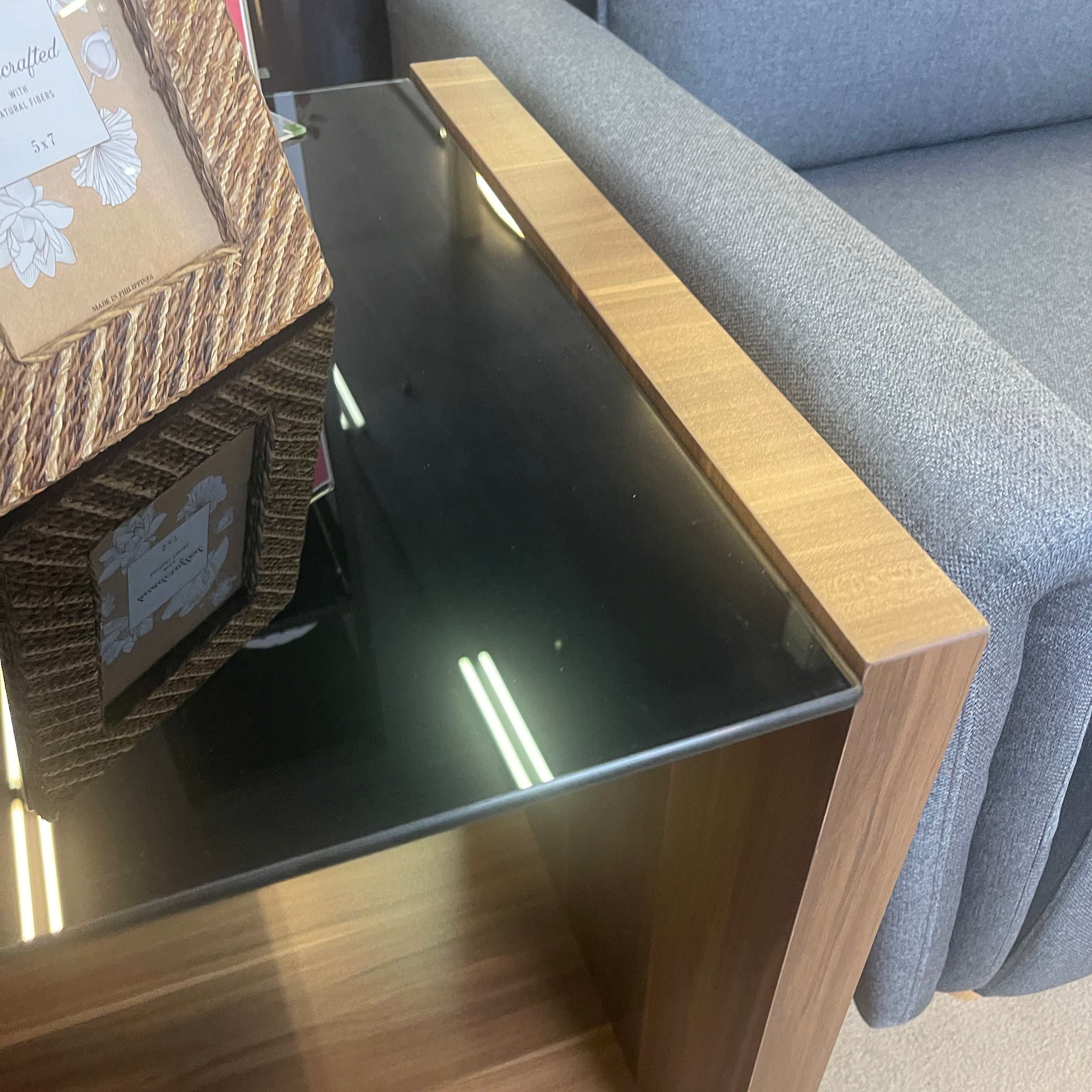 Langenthal Dark Walnut & Black Glass Top End Table