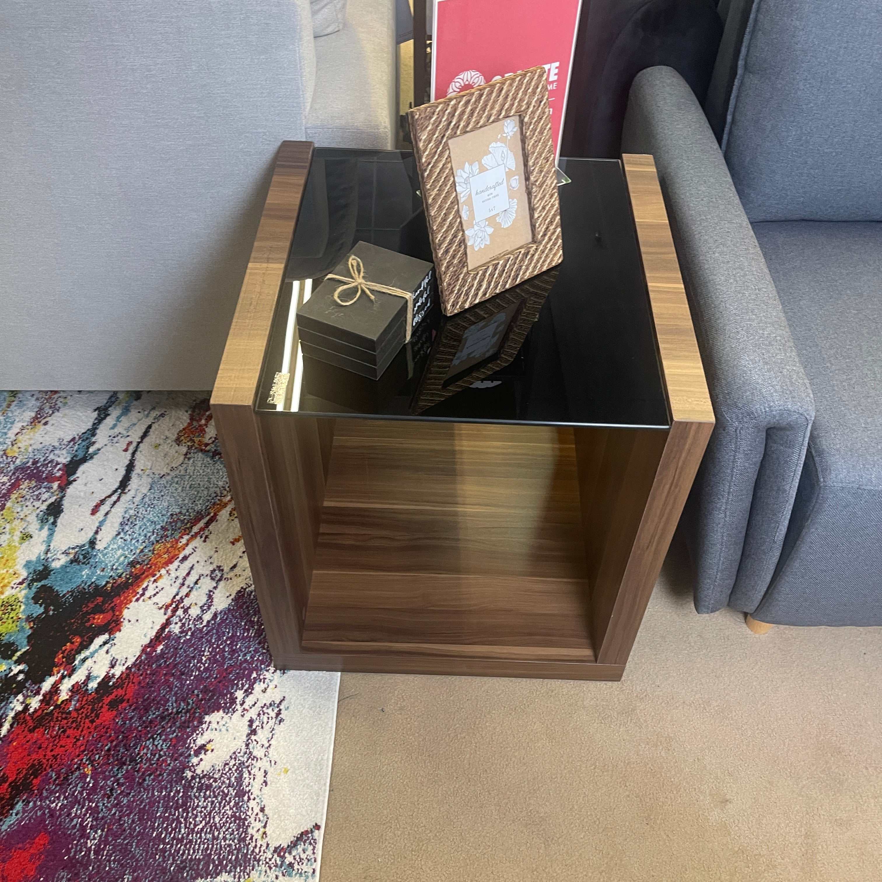 Langenthal Dark Walnut & Black Glass Top End Table