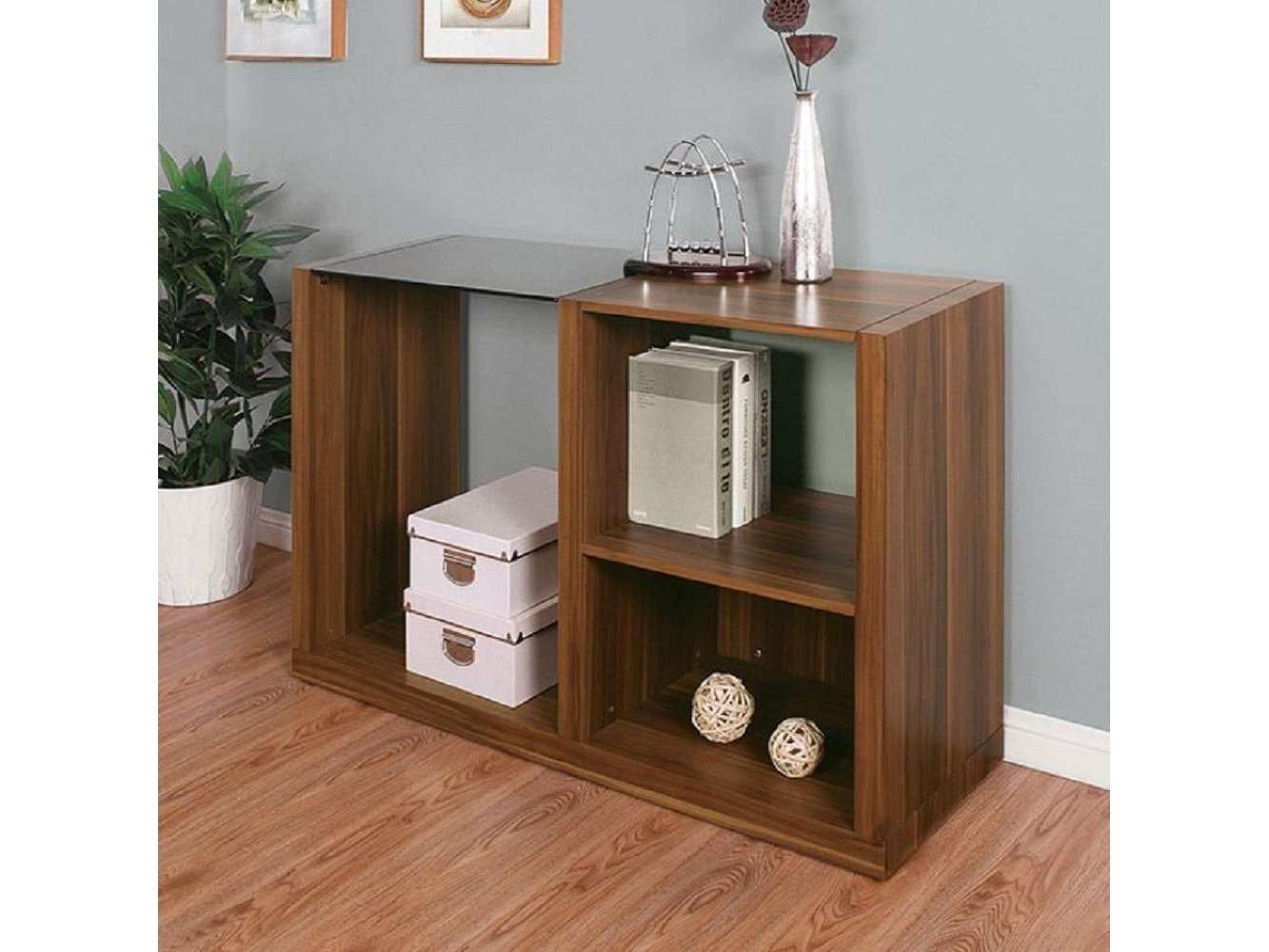 Langenthal Dark Walnut & Black Glass Top Sofa Table