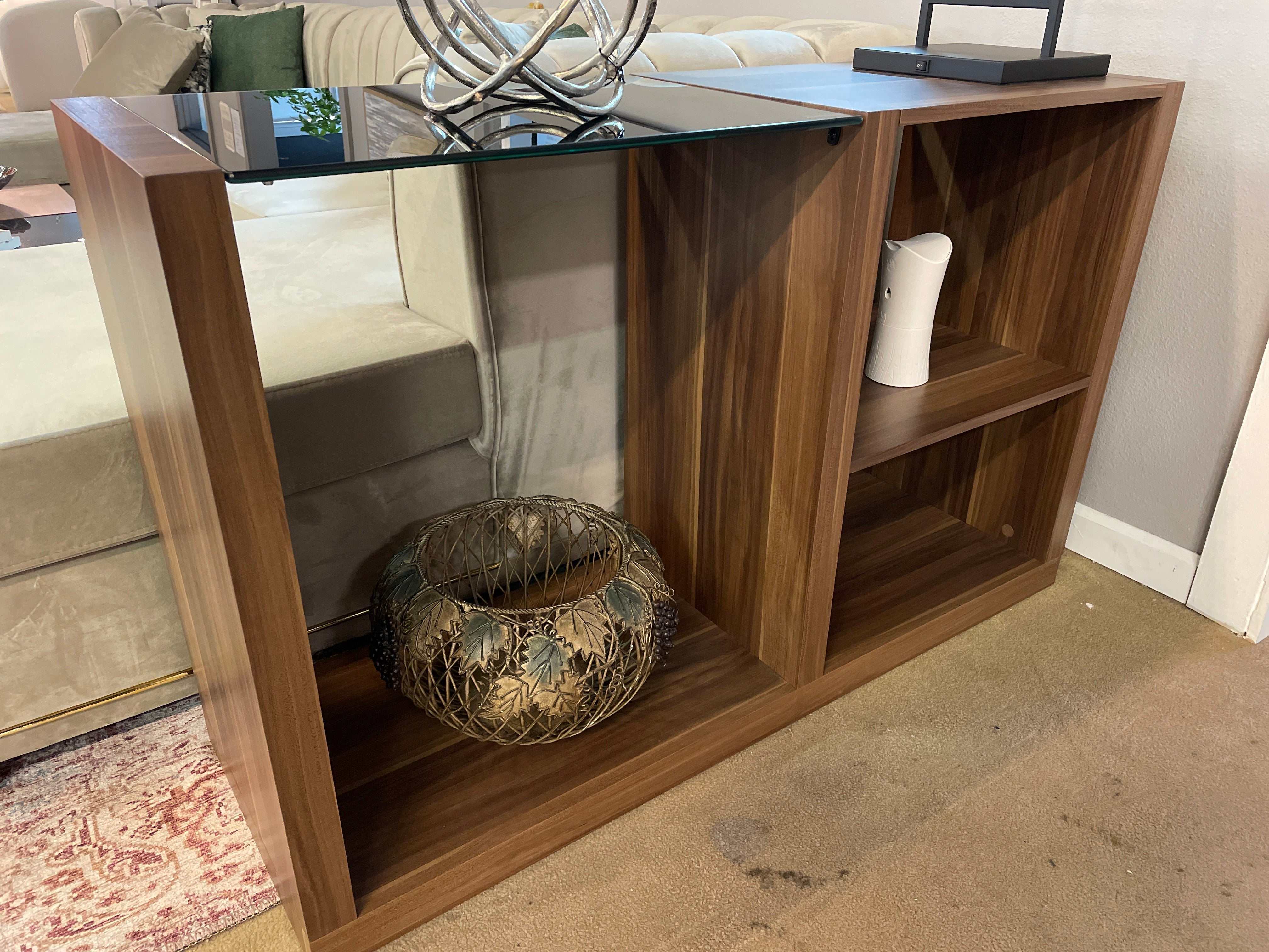 Langenthal Dark Walnut & Black Glass Top Sofa Table