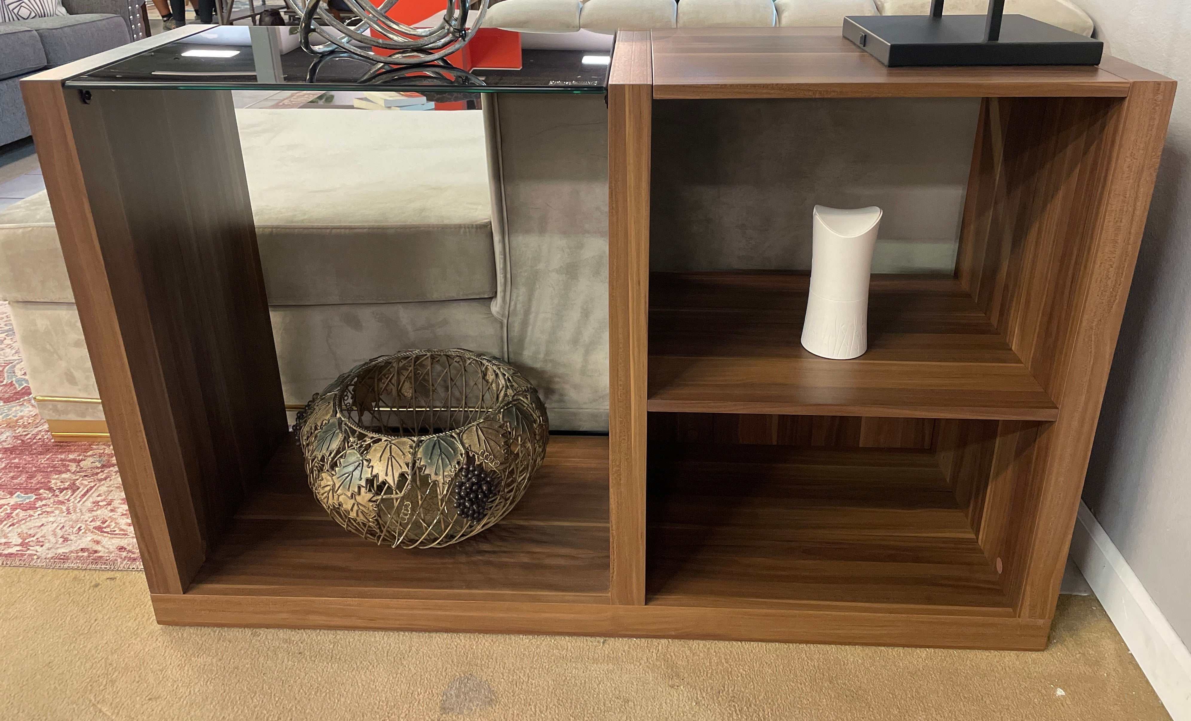 Langenthal Dark Walnut & Black Glass Top Sofa Table