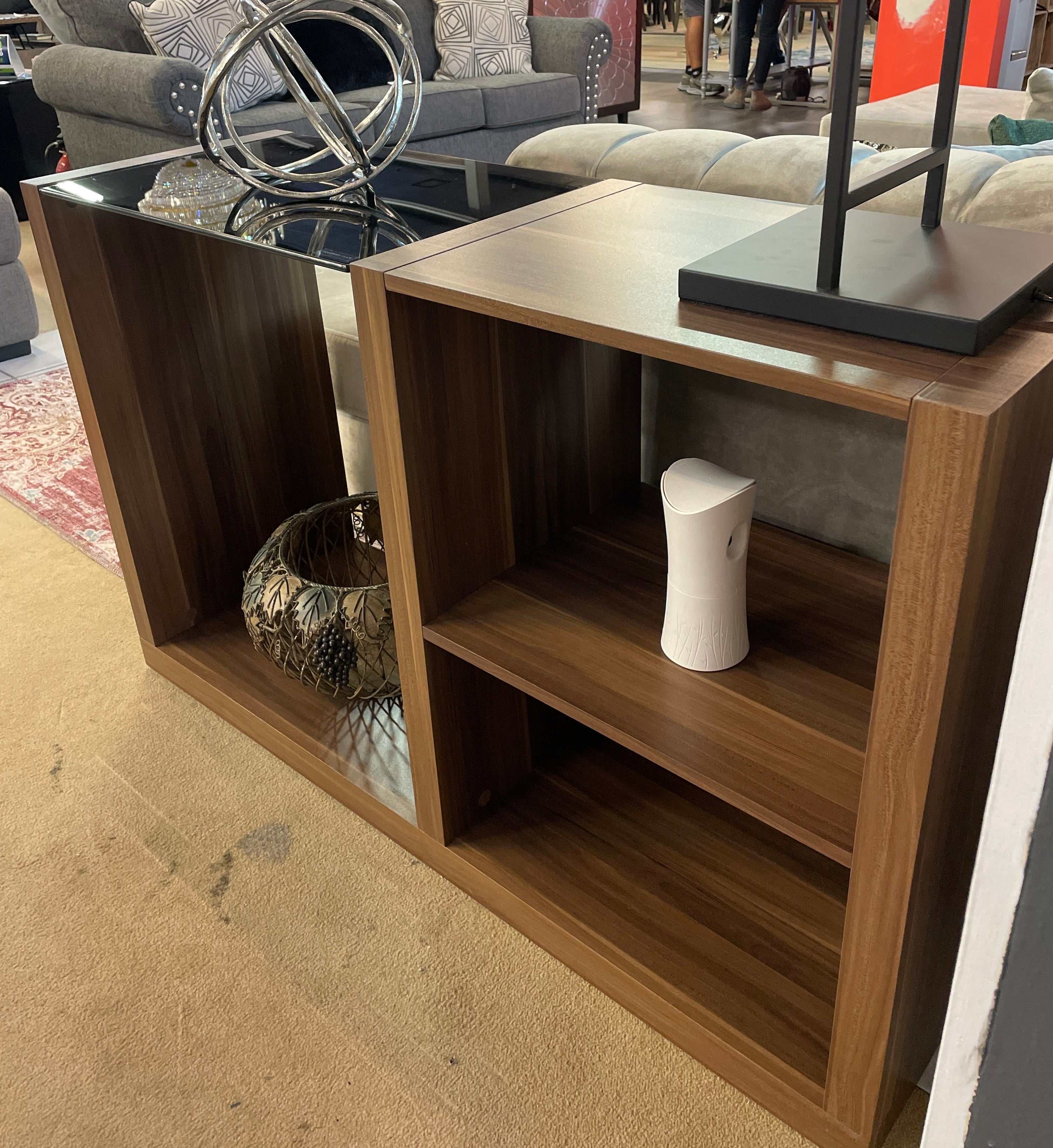 Langenthal Dark Walnut & Black Glass Top Sofa Table