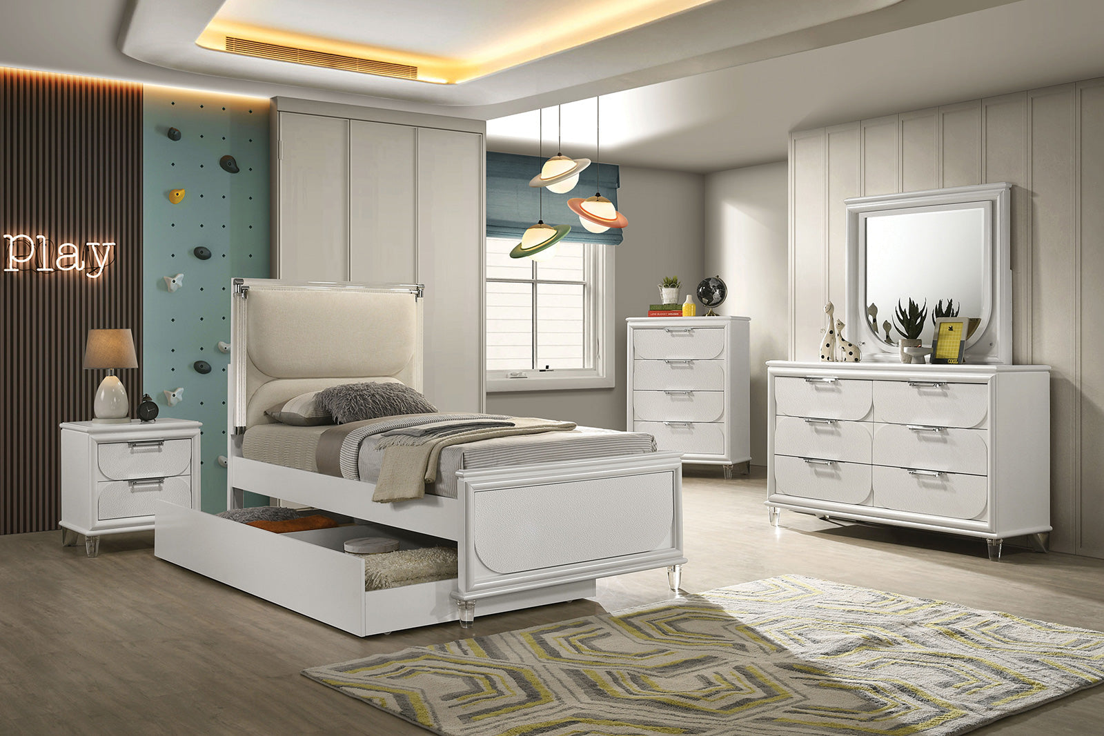 Lareina Pearl White Twin Bed w/Trundle