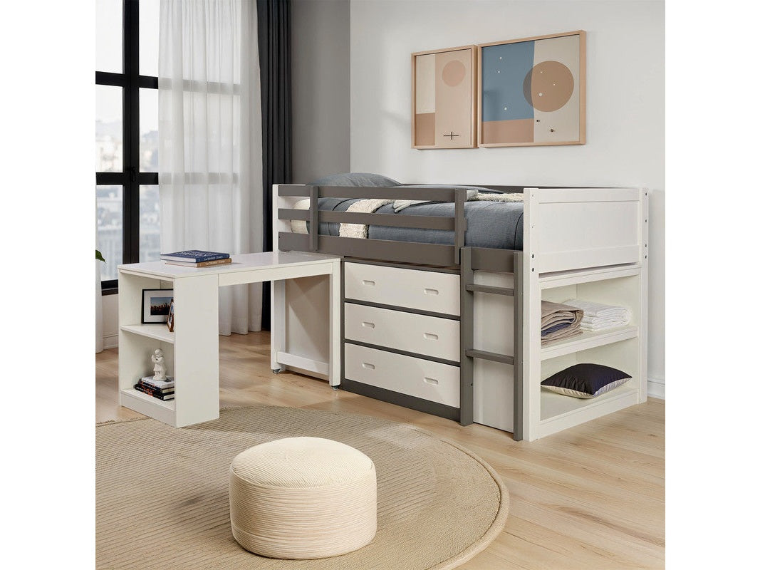 Ledell White/Gray Twin Loft Bed