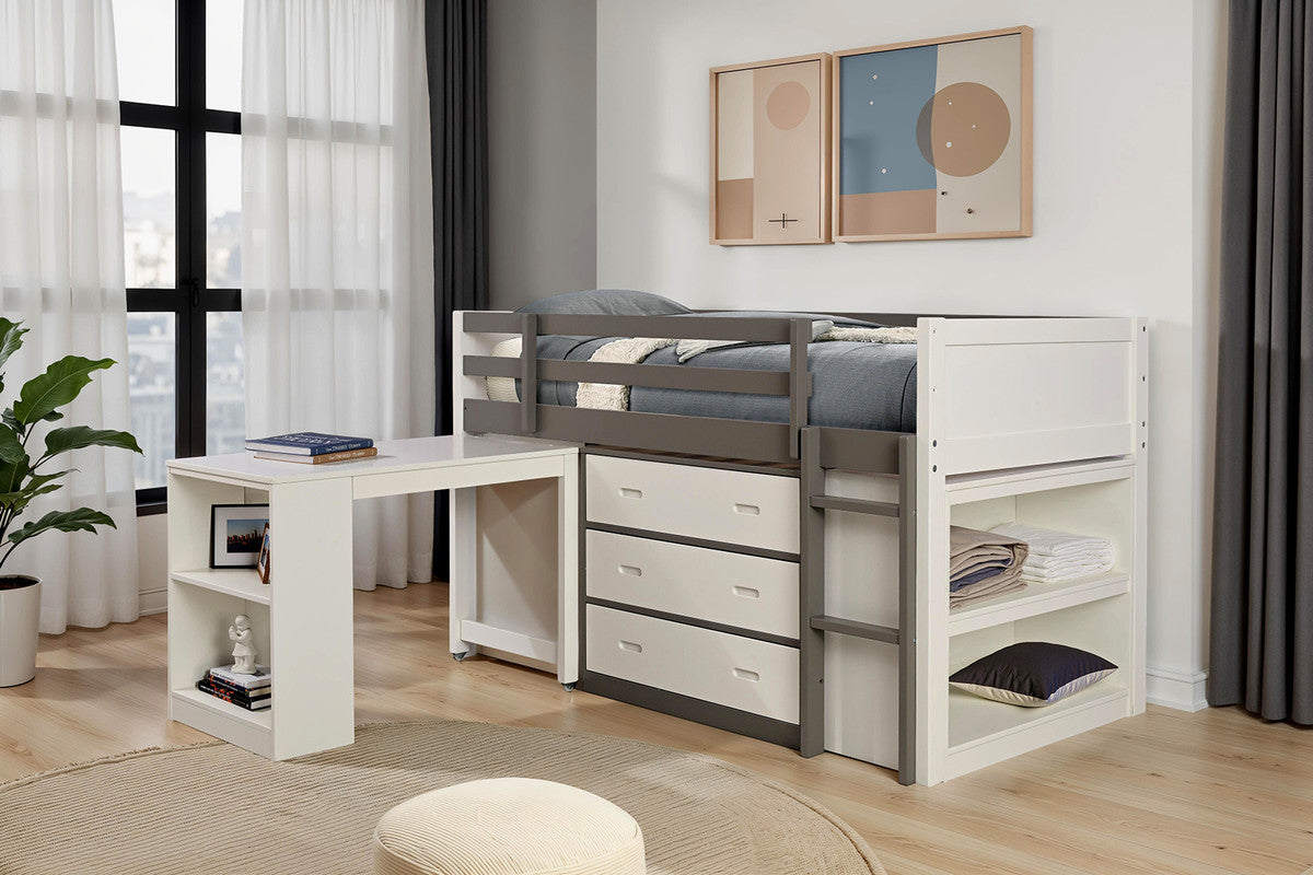 Ledell White/Gray Twin Loft Bed