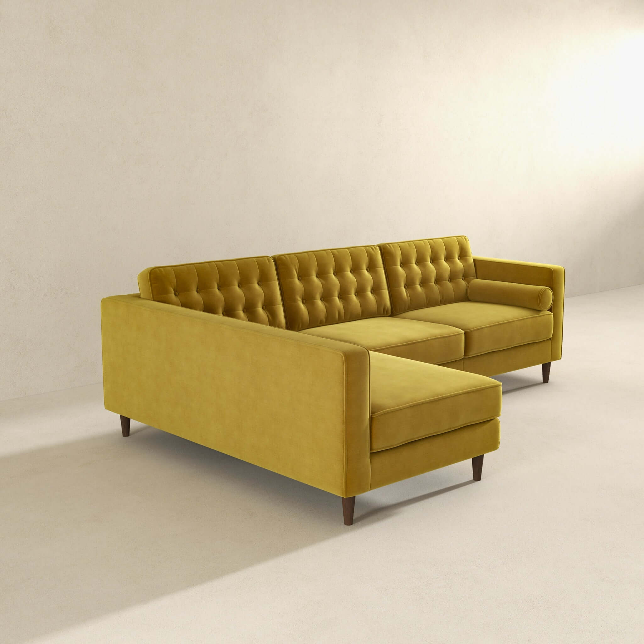 Christian  Dark Yellow Velvet Sectional Sofa Left Facing