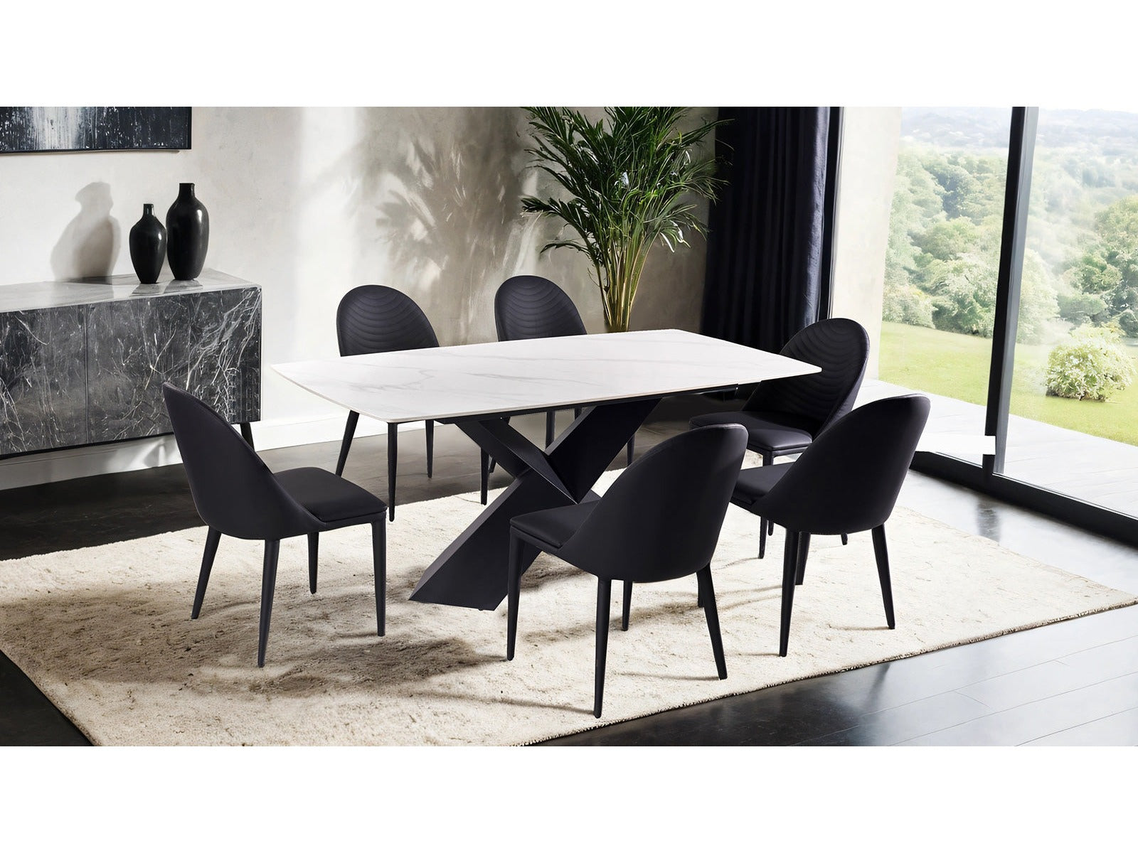 Lenvik Black/White 7 Piece Dining Set