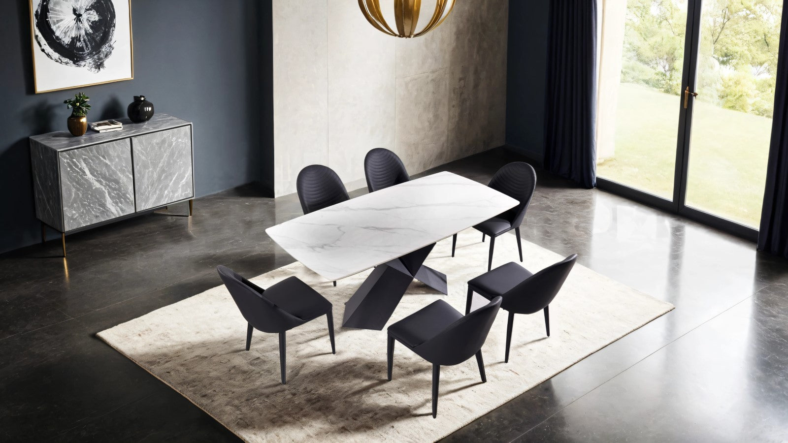 Lenvik Black/White 7 Piece Dining Set