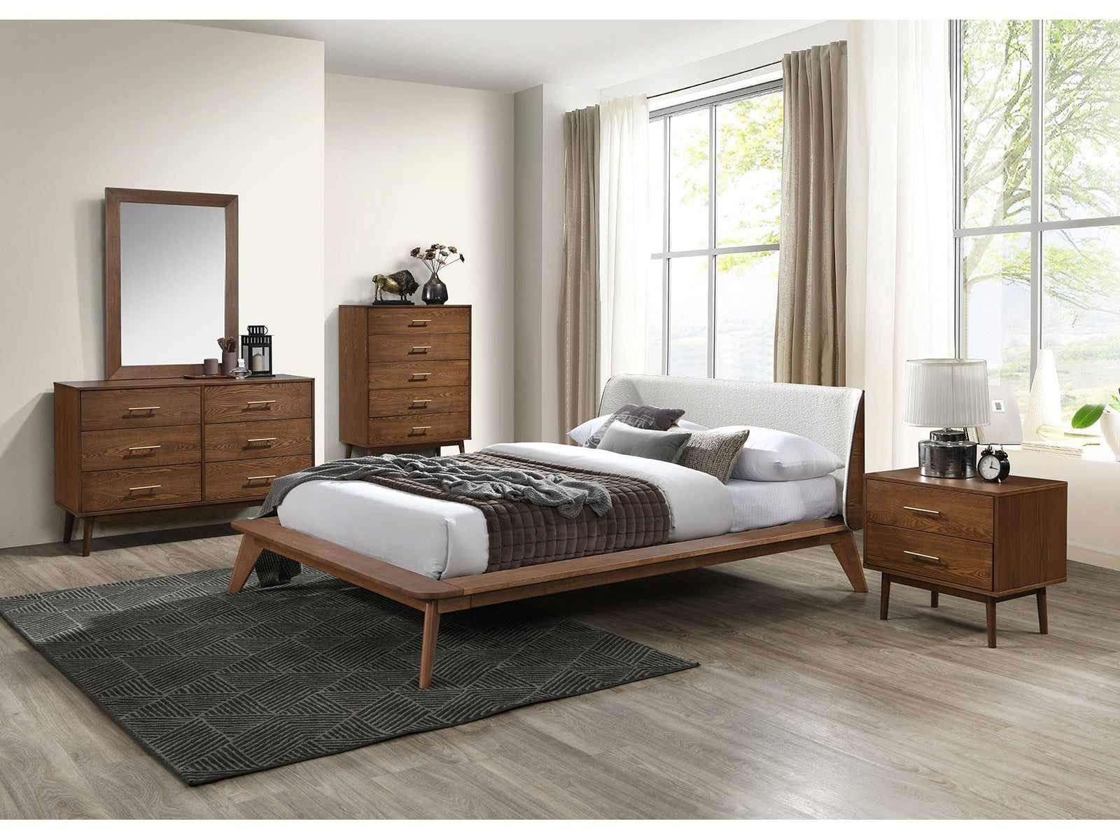 Lenzburg Walnut/Beige 5 Pc. Queen Bedroom Set w/ 2NS