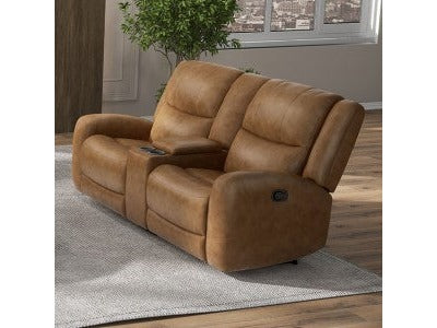 Leolinus Brown Leather Loveseat