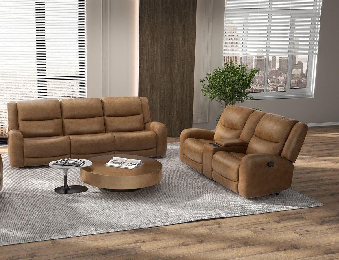 Leolinus Brown Leather Loveseat