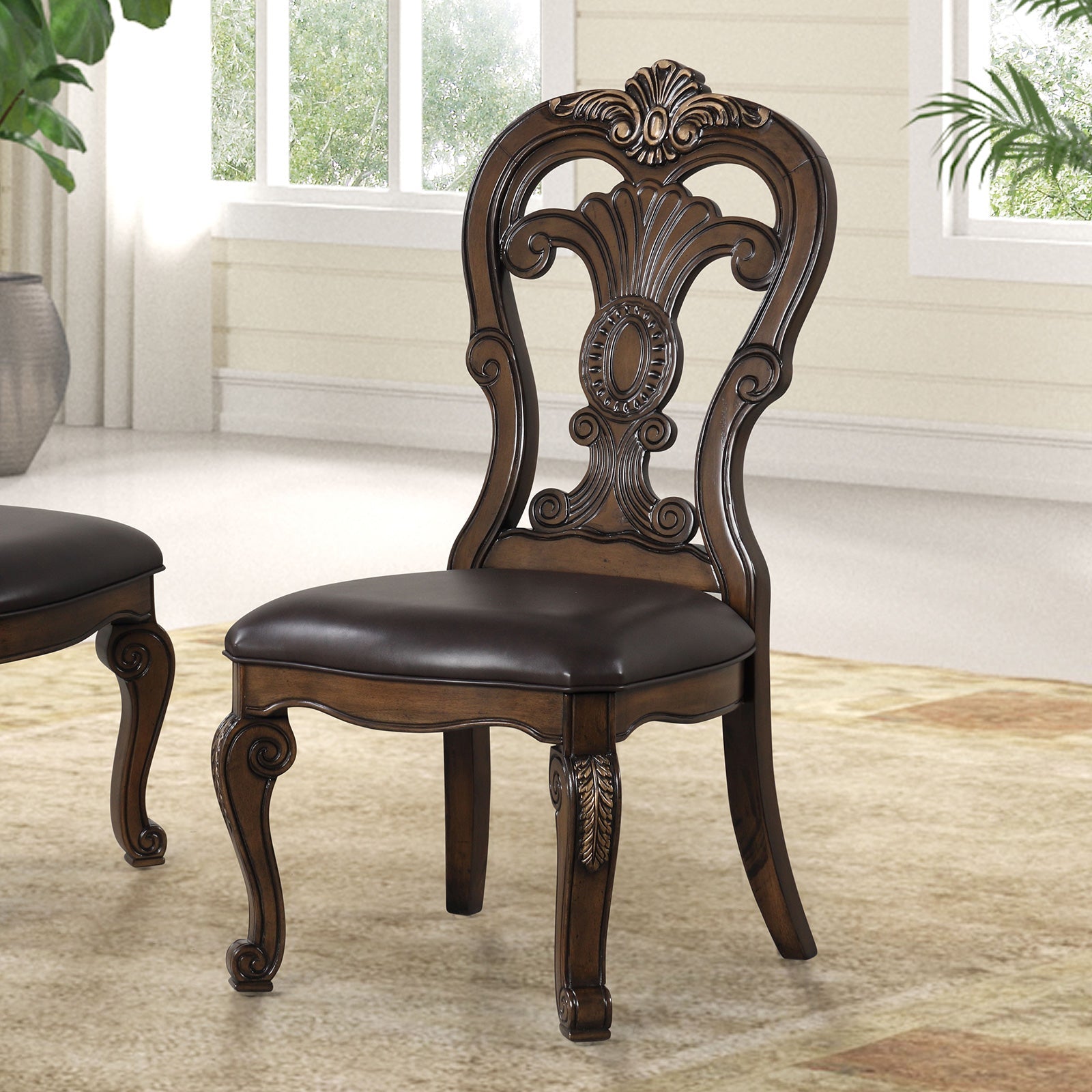 Leovanni Dark Brown 9 Piece Dining Set