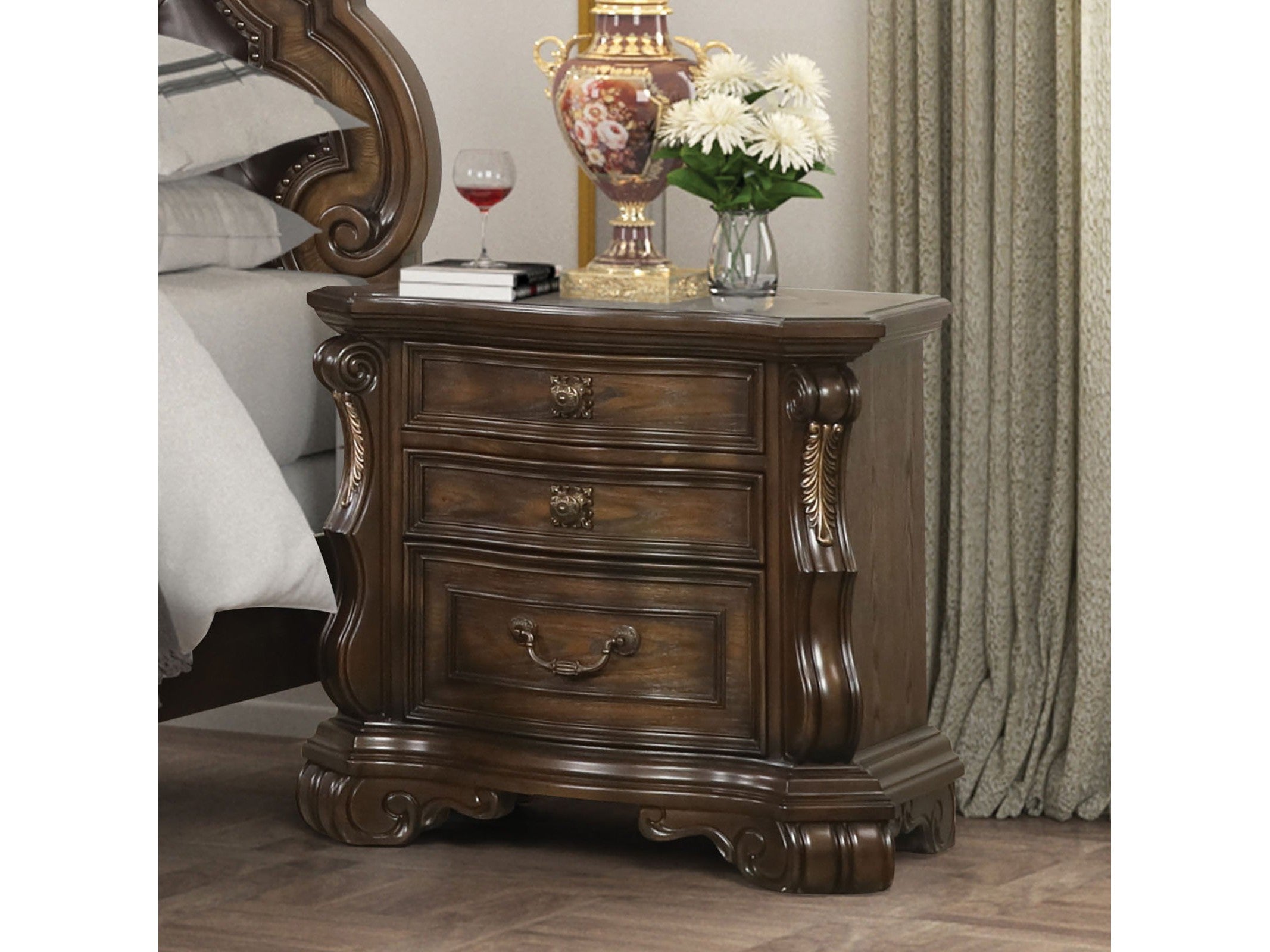 Leovanni Dark Brown Nightstand