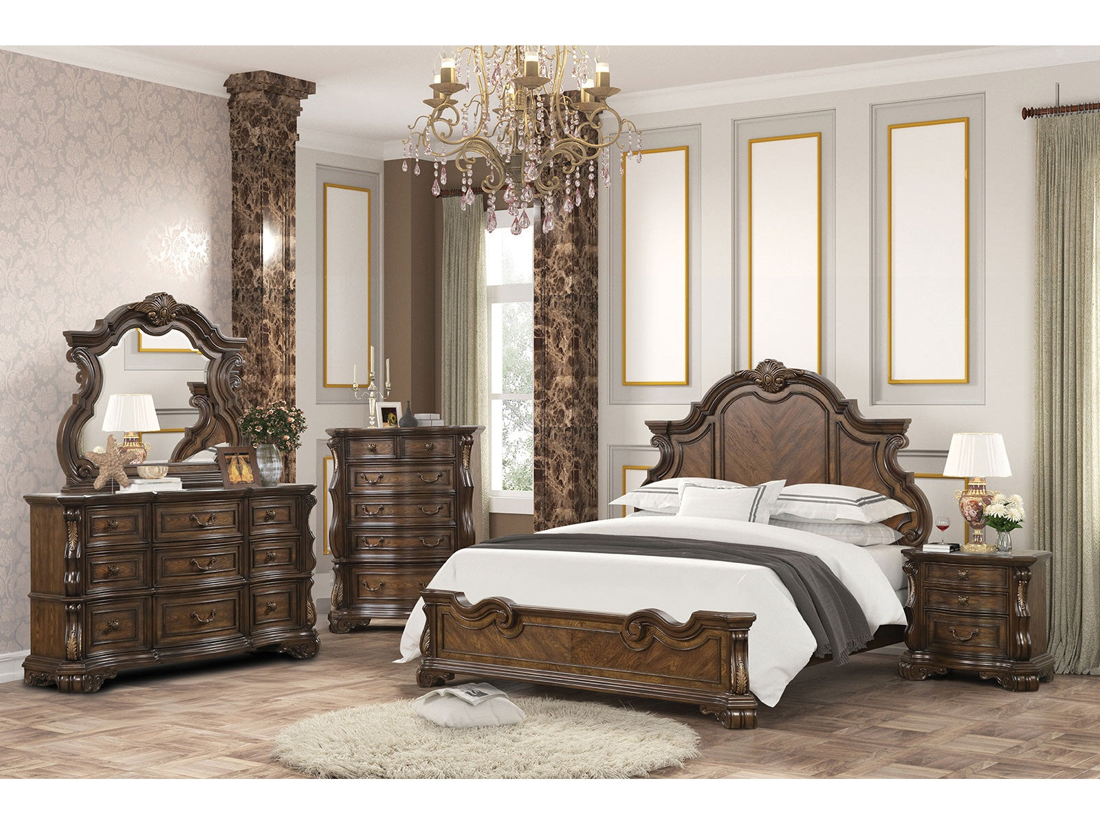 Leovanni Dark Brown Queen 5 Piece Bedroom Set w/Chest
