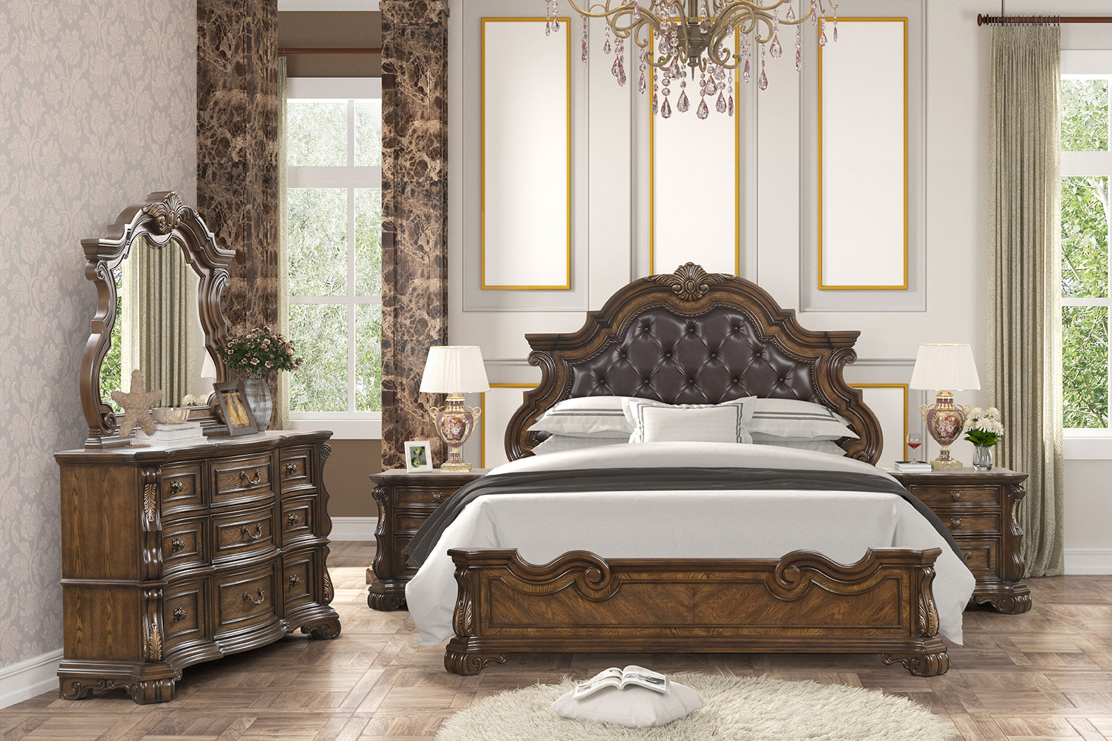 Leovanni Dark Brown Queen Full Bed