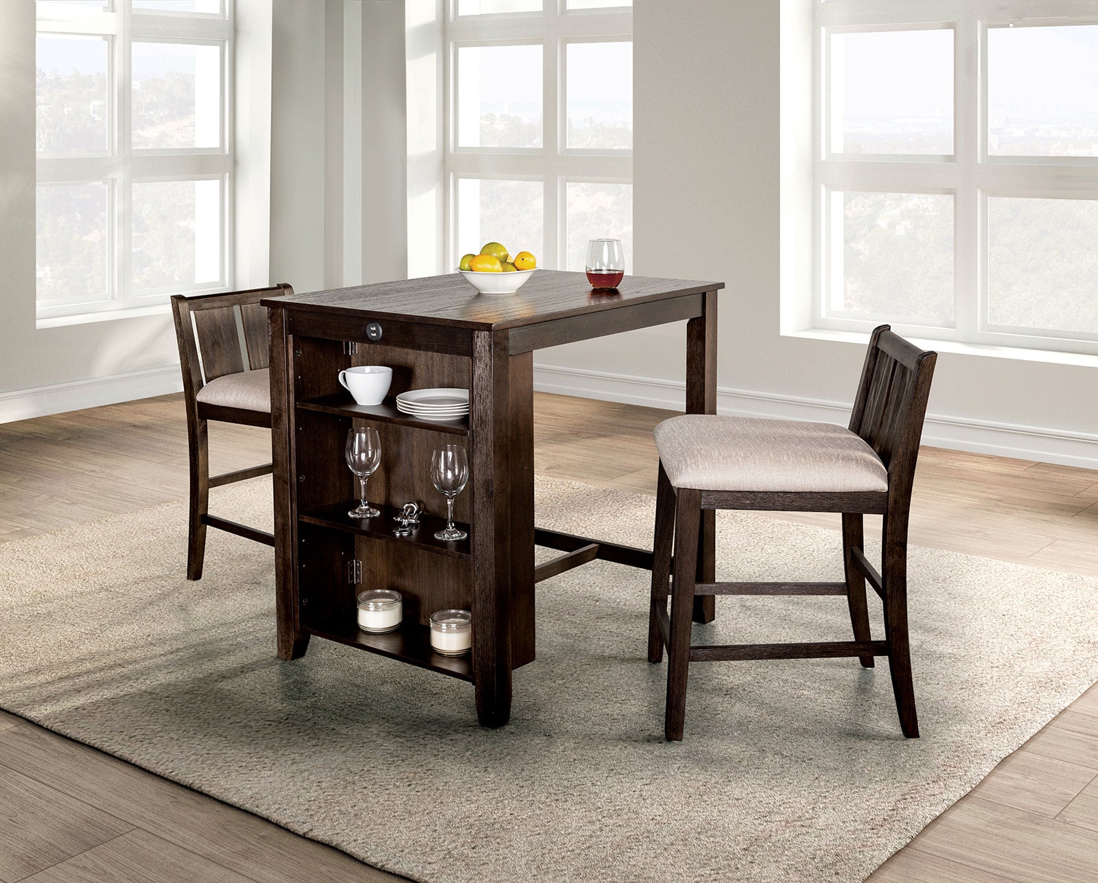 Lescles Dark Cherry 3 Pc. Counter Height Set