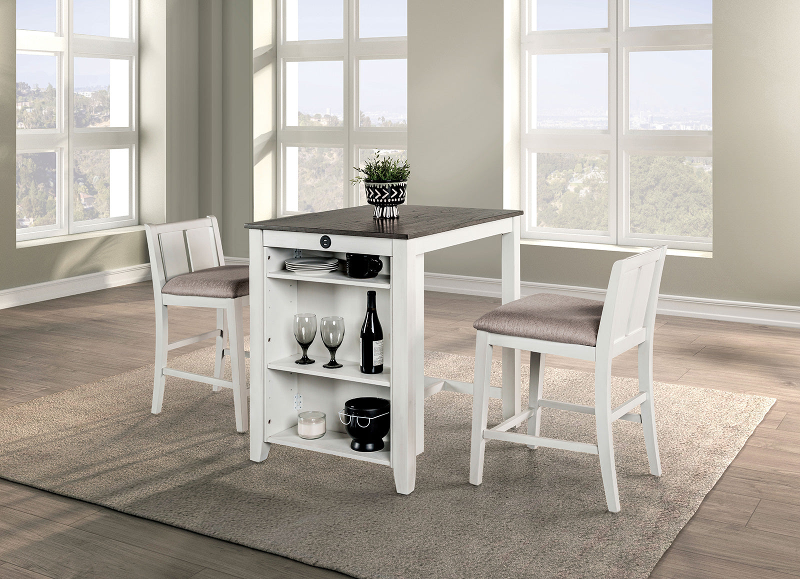 Lescles White/Gray 3 Pc. Counter Height Set